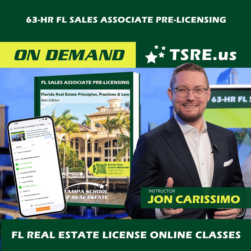 FL 63-HR Real Estate Online Course (Video On-Demand) SLPRE-ONLINE learn.at.tsre.us Course & Textbook