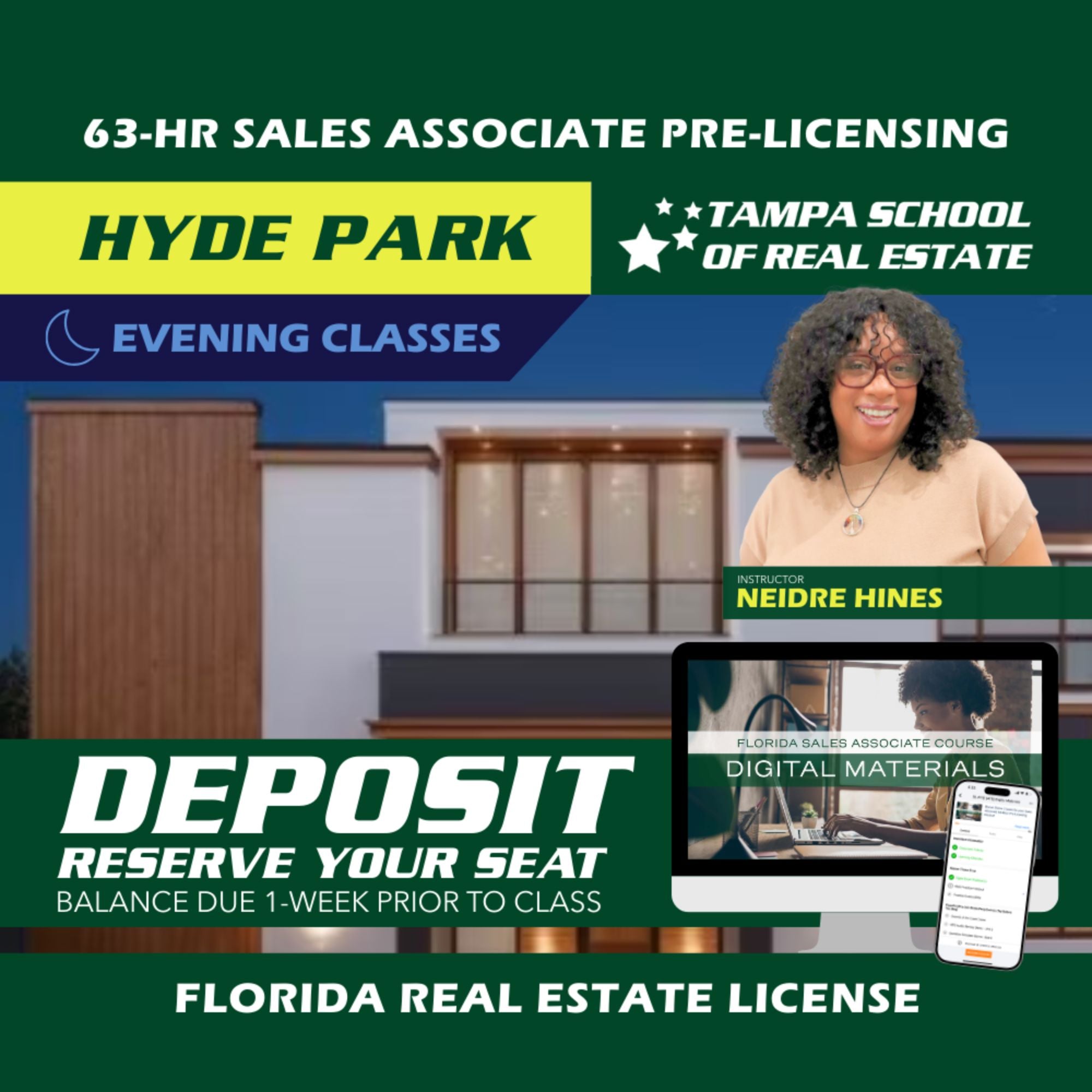 Hyde Park | Apr 6 6:30pm | 63-HR FL Real Estate Classes SLPRE TSRE Hyde Park | Tampa School of Real Estate Deposit - Balance Due Prior to Class