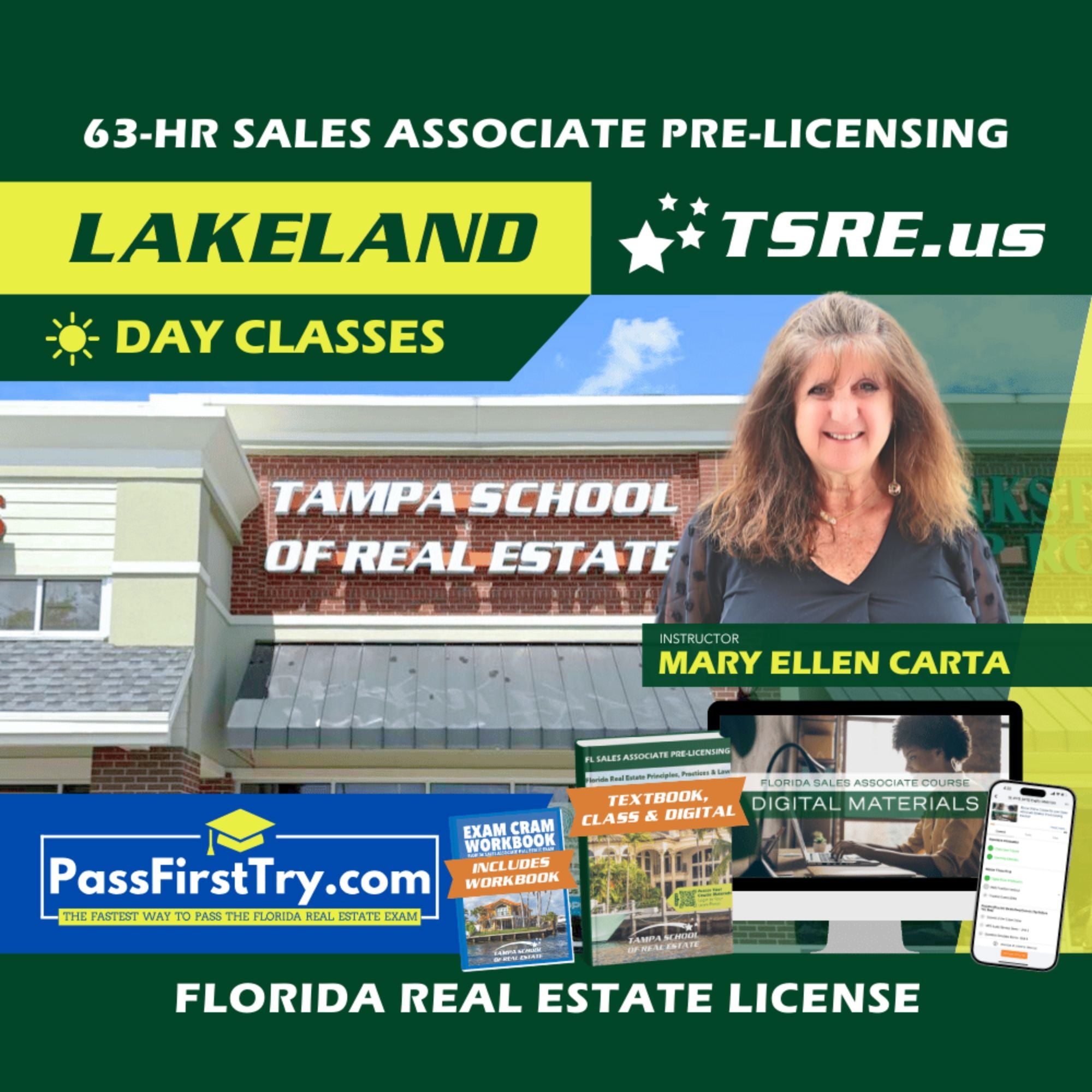 Lakeland | Feb 2 9:30am | 63-HR FL Real Estate Classes SLPRE TSRE Lakeland | Tampa School of Real Estate + PassFirstTry.com Study Tools