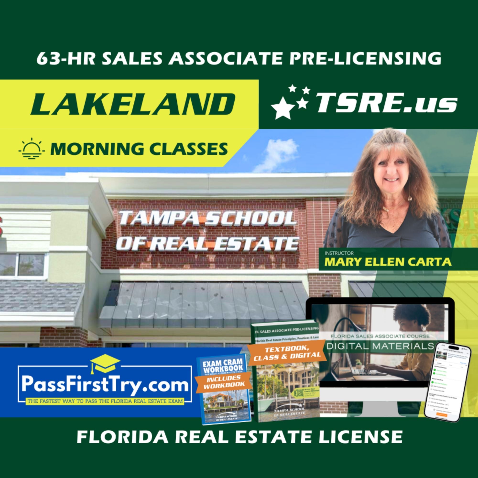 Lakeland | Mar 2 9:30am | 63-HR FL Real Estate Classes SLPRE TSRE Lakeland | Tampa School of Real Estate + PassFirstTry.com Study Tools