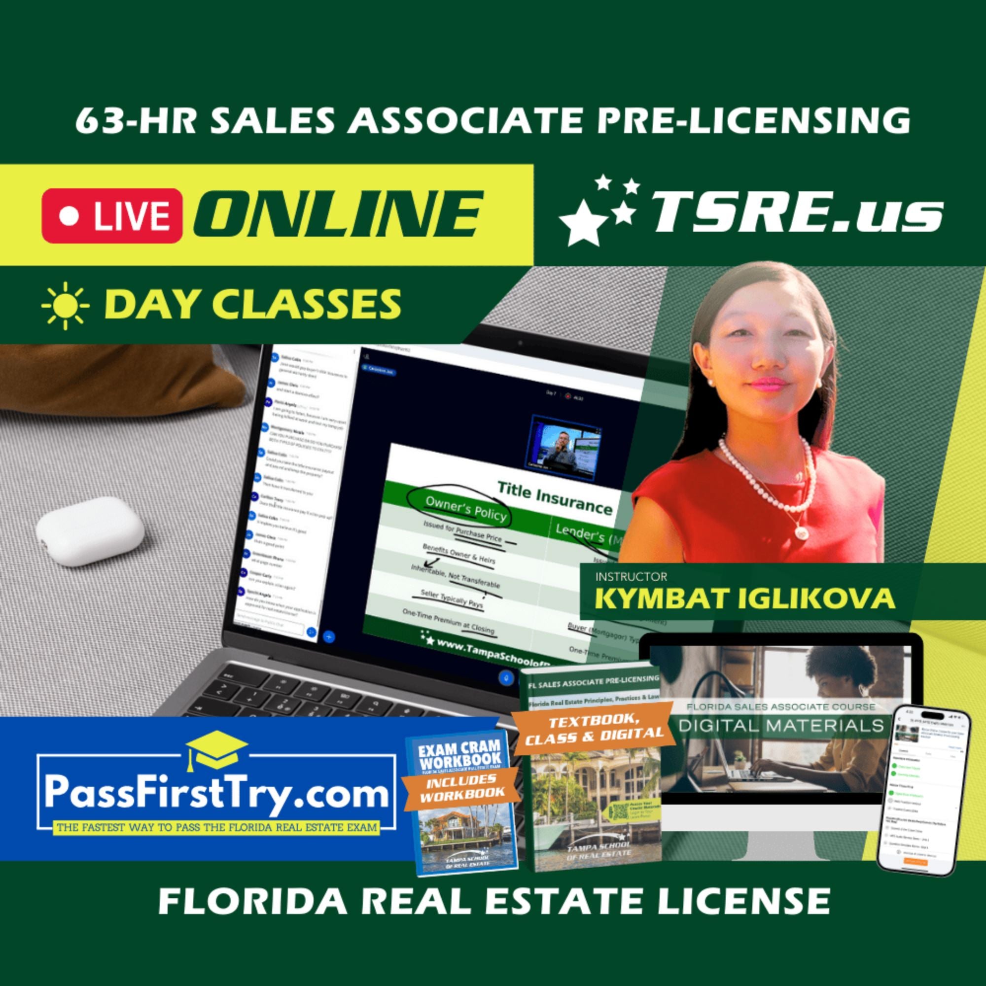 LIVE Online | Apr 27 8:30am | 63-HR FL Real Estate Classes SLPRE TSRE LIVE Online | Tampa School of Real Estate + PassFirstTry.com Study Tools