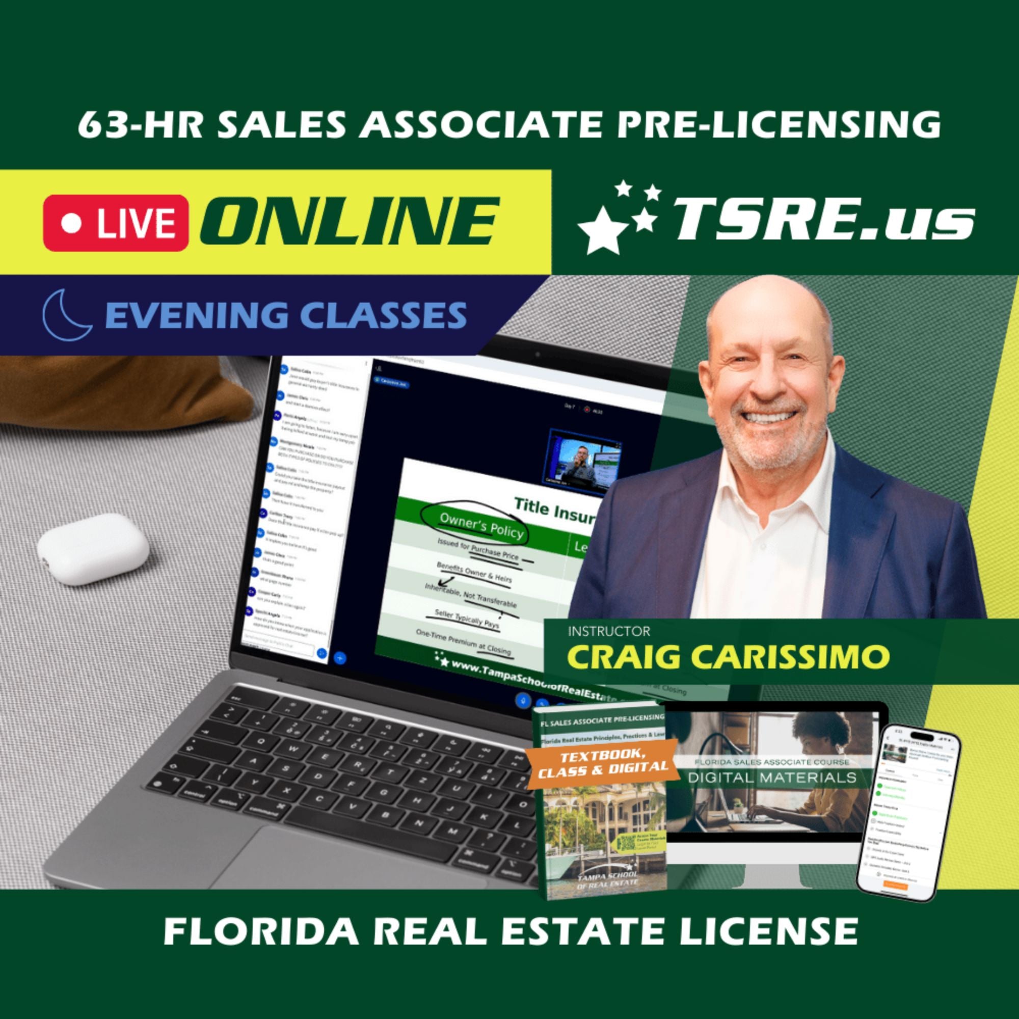 LIVE Online | Jan 26 6:30pm | 63-HR FL Real Estate Classes SLPRE TSRE LIVE Online | Tampa School of Real Estate Full Tuition