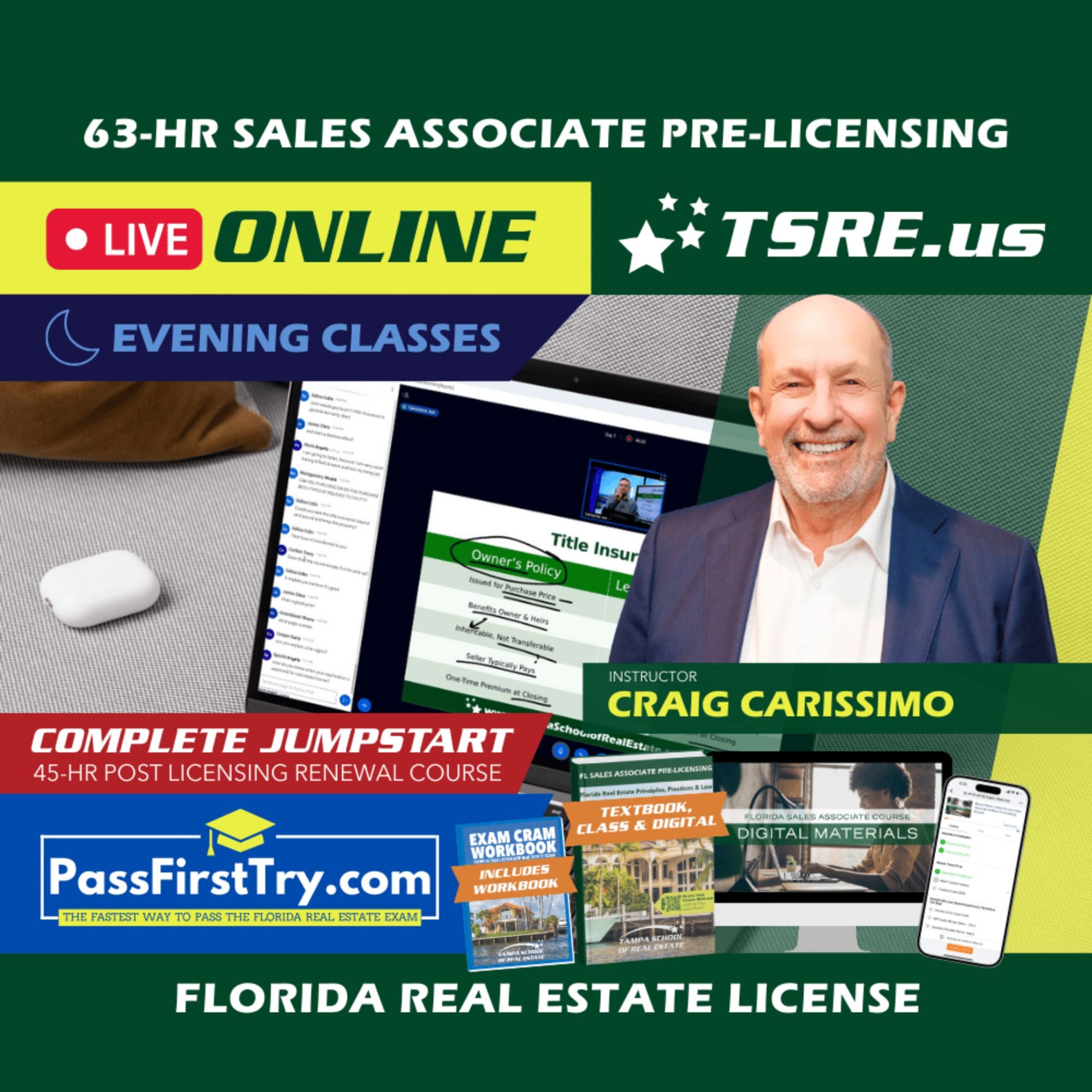 LIVE Online | Jan 26 6:30pm | 63-HR FL Real Estate Classes SLPRE TSRE LIVE Online | Tampa School of Real Estate + Jumpstart: PassFirstTry & 45-HR Post Licensing