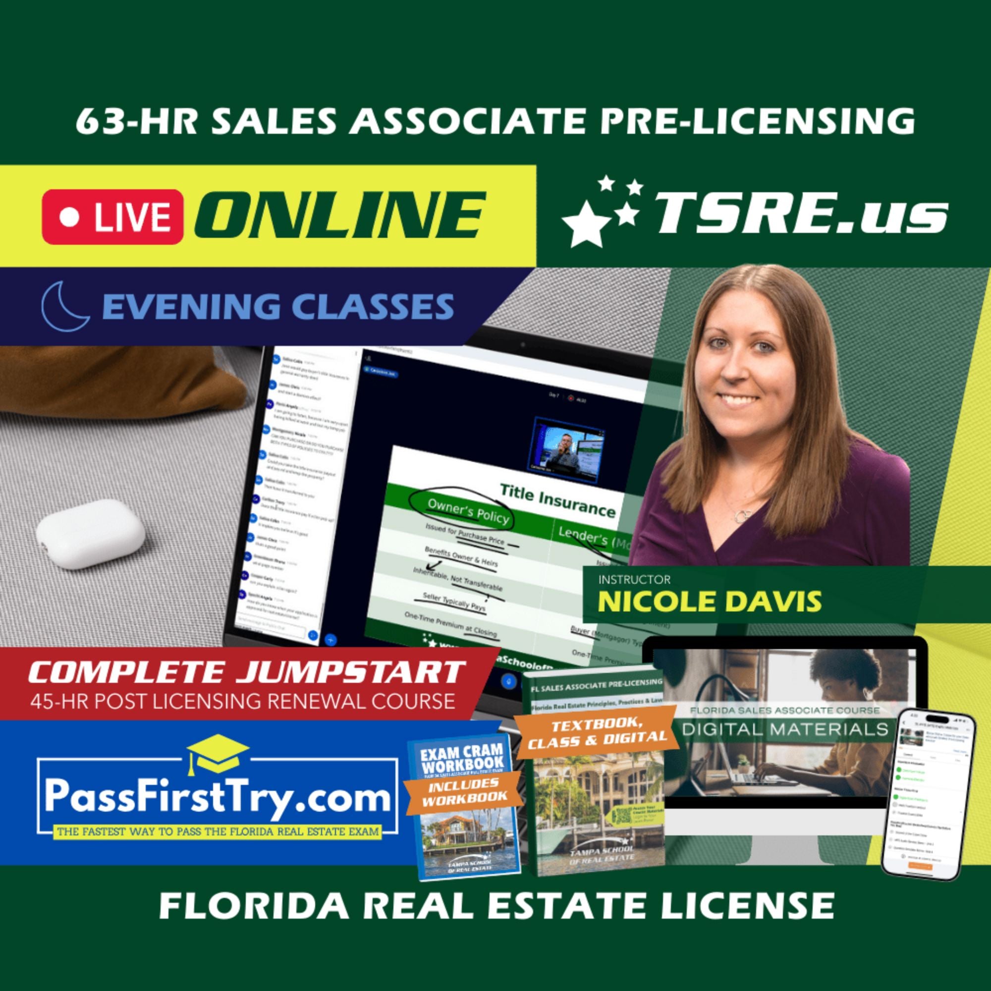 LIVE Online | Jan 6 6:30pm | 63-HR FL Real Estate Classes SLPRE TSRE LIVE Online | Tampa School of Real Estate + Jumpstart: PassFirstTry & 45-HR Post Licensing