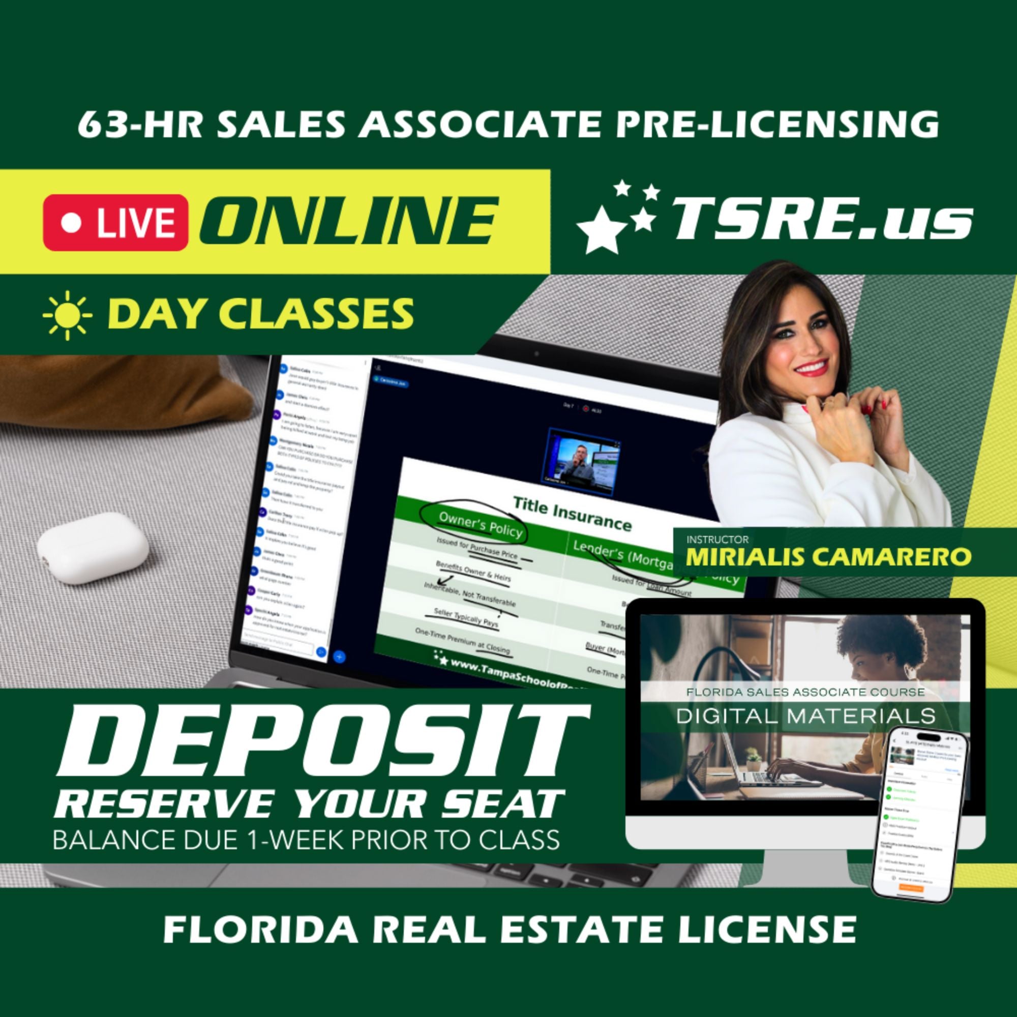 LIVE Online | Nov 16 9:30am | 63-HR FL Real Estate Classes SLPRE TSRE LIVE Online | Tampa School of Real Estate Deposit - Balance Due Prior to Class