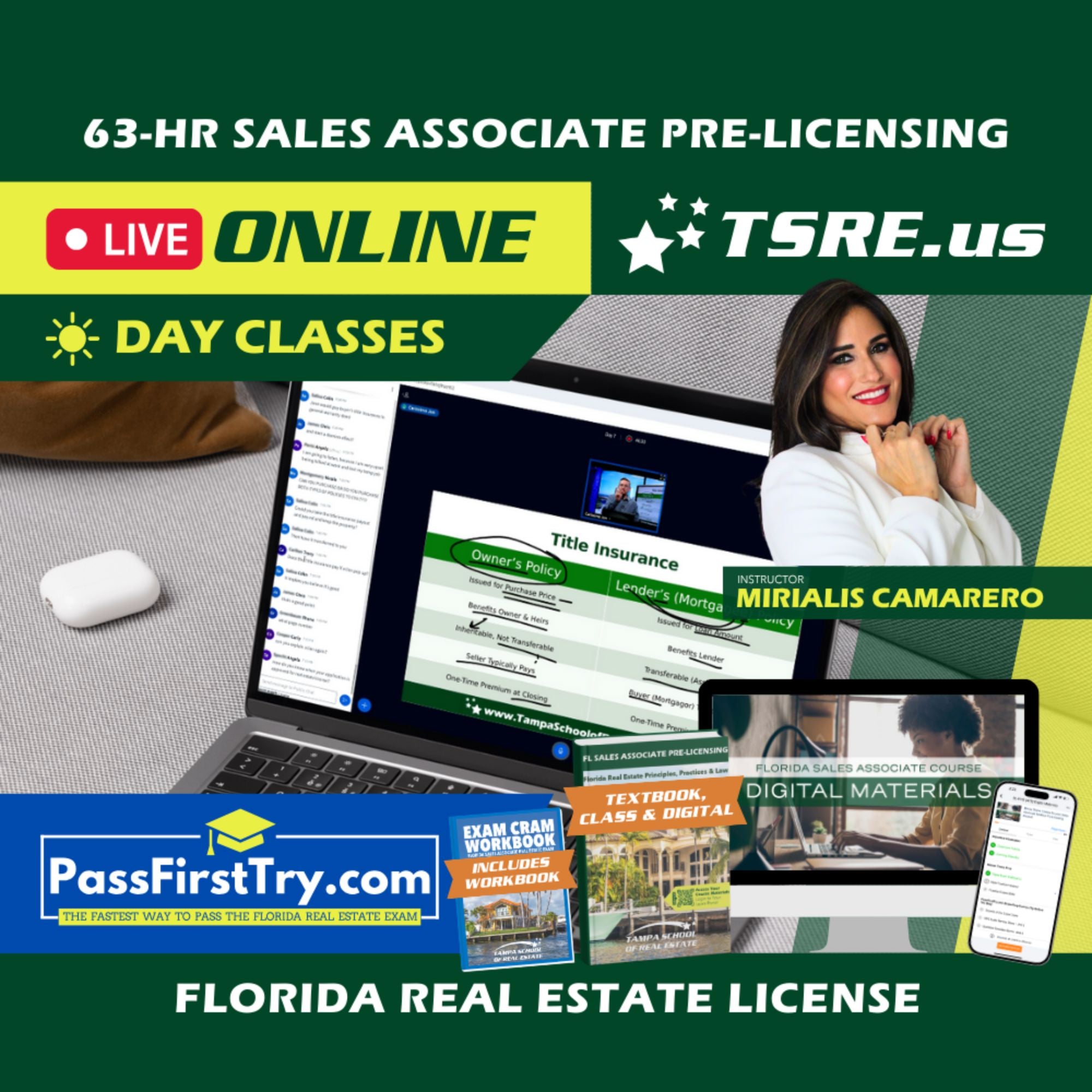 LIVE Online | Nov 16 9:30am | 63-HR FL Real Estate Classes SLPRE TSRE LIVE Online | Tampa School of Real Estate + PassFirstTry.com Study Tools