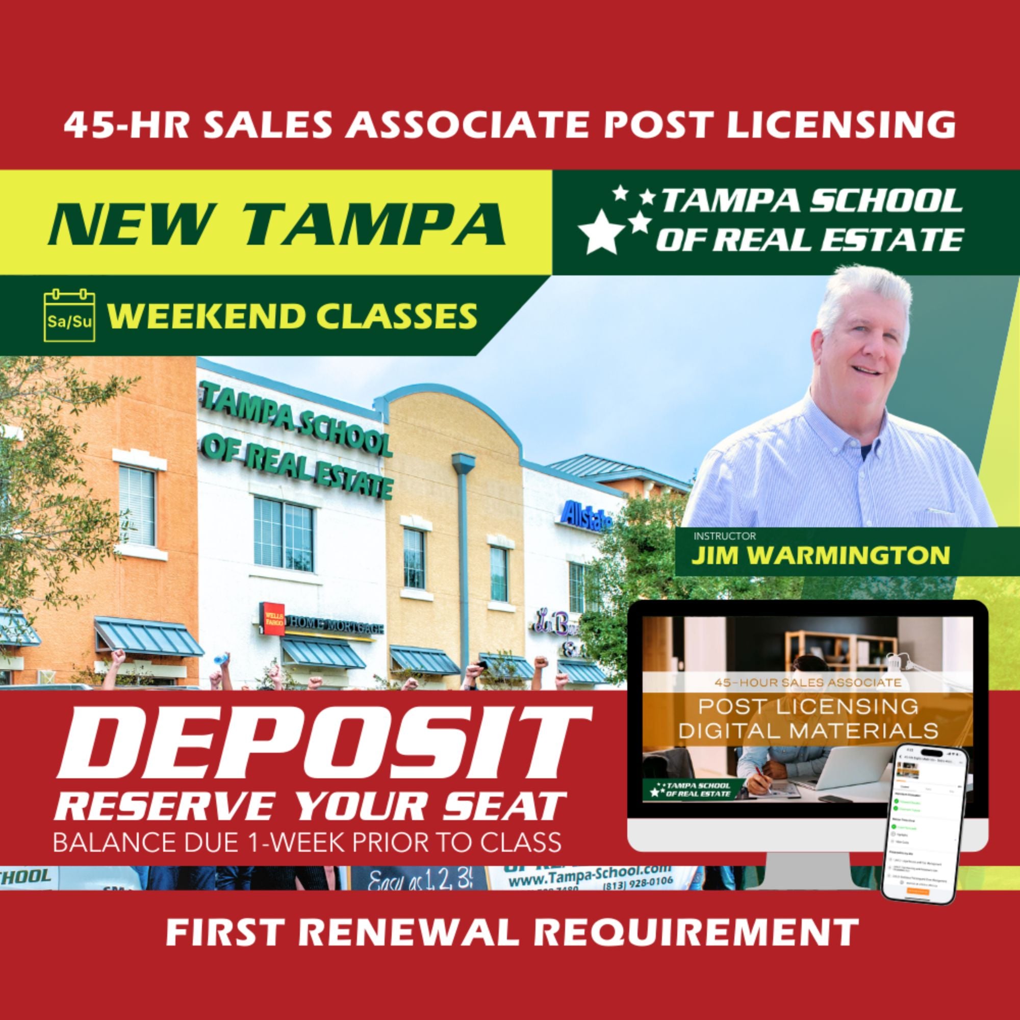 New Tampa | Aug 8 9:00am | 45-HR FL Post Licensing Course SLPOST TSRE New Tampa | Tampa School of Real Estate Deposit - Balance Due Prior to Class