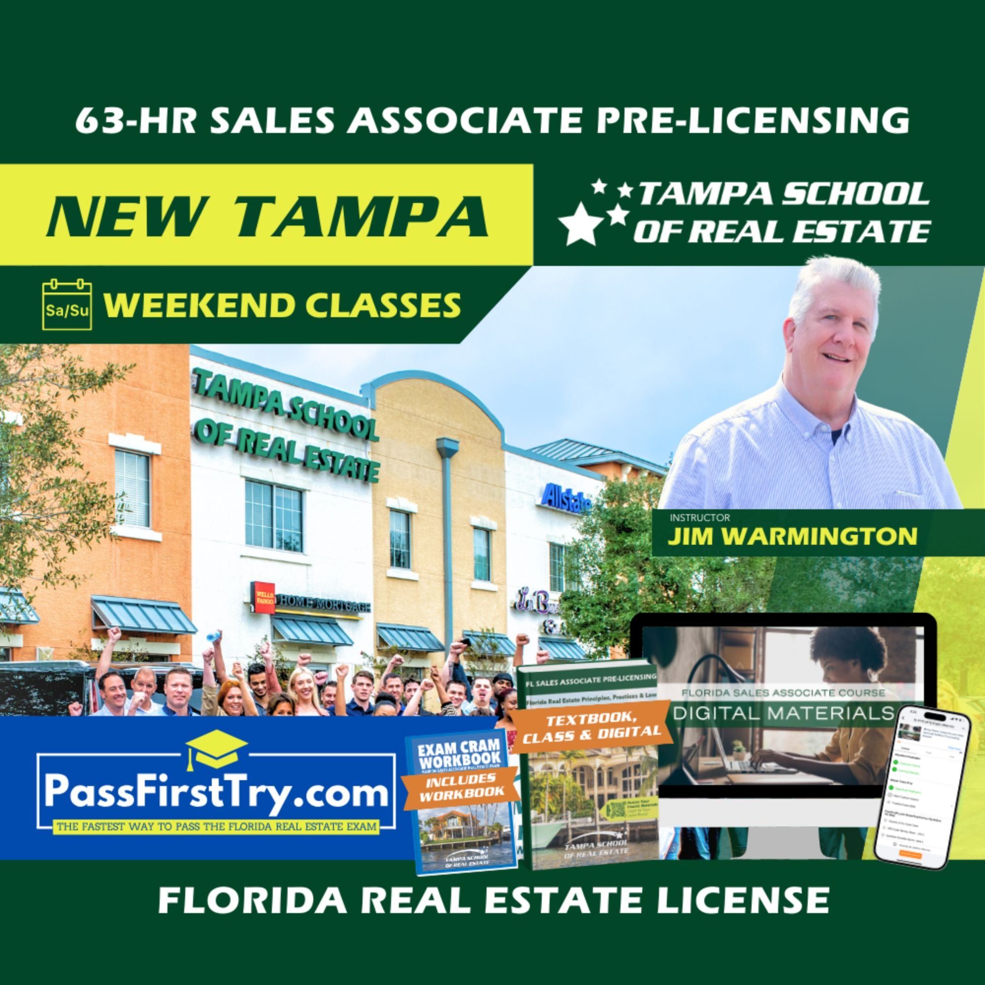 New Tampa | Feb 7 8:00am | 63-HR FL Real Estate Classes SLPRE TSRE New Tampa | Tampa School of Real Estate + PassFirstTry.com Study Tools
