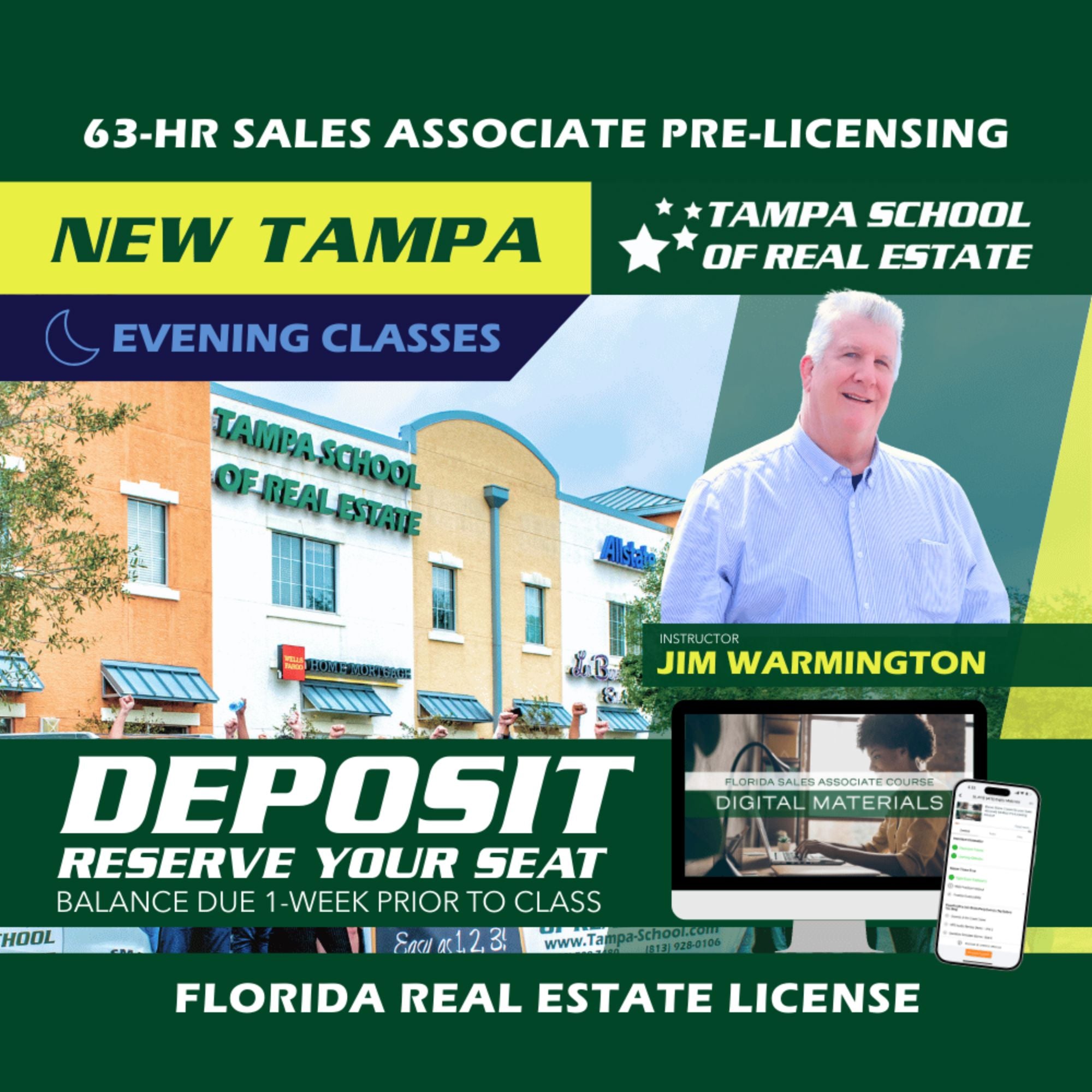 New Tampa | Nov 3 6:30pm | 63-HR FL Real Estate Classes SLPRE TSRE New Tampa | Tampa School of Real Estate Deposit - Balance Due Prior to Class