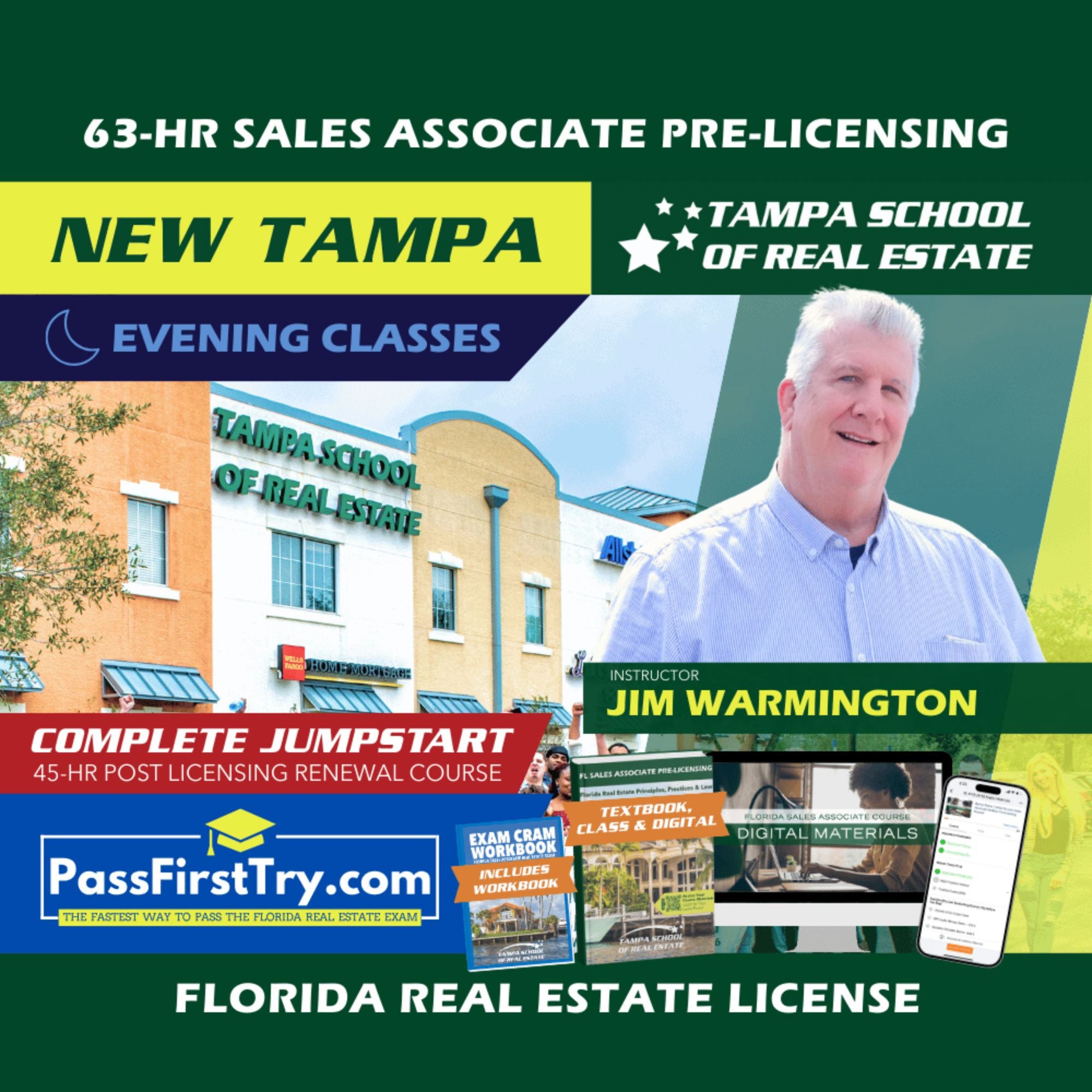 New Tampa | Nov 3 6:30pm | 63-HR FL Real Estate Classes SLPRE TSRE New Tampa | Tampa School of Real Estate + Jumpstart: PassFirstTry & 45-HR Post Licensing