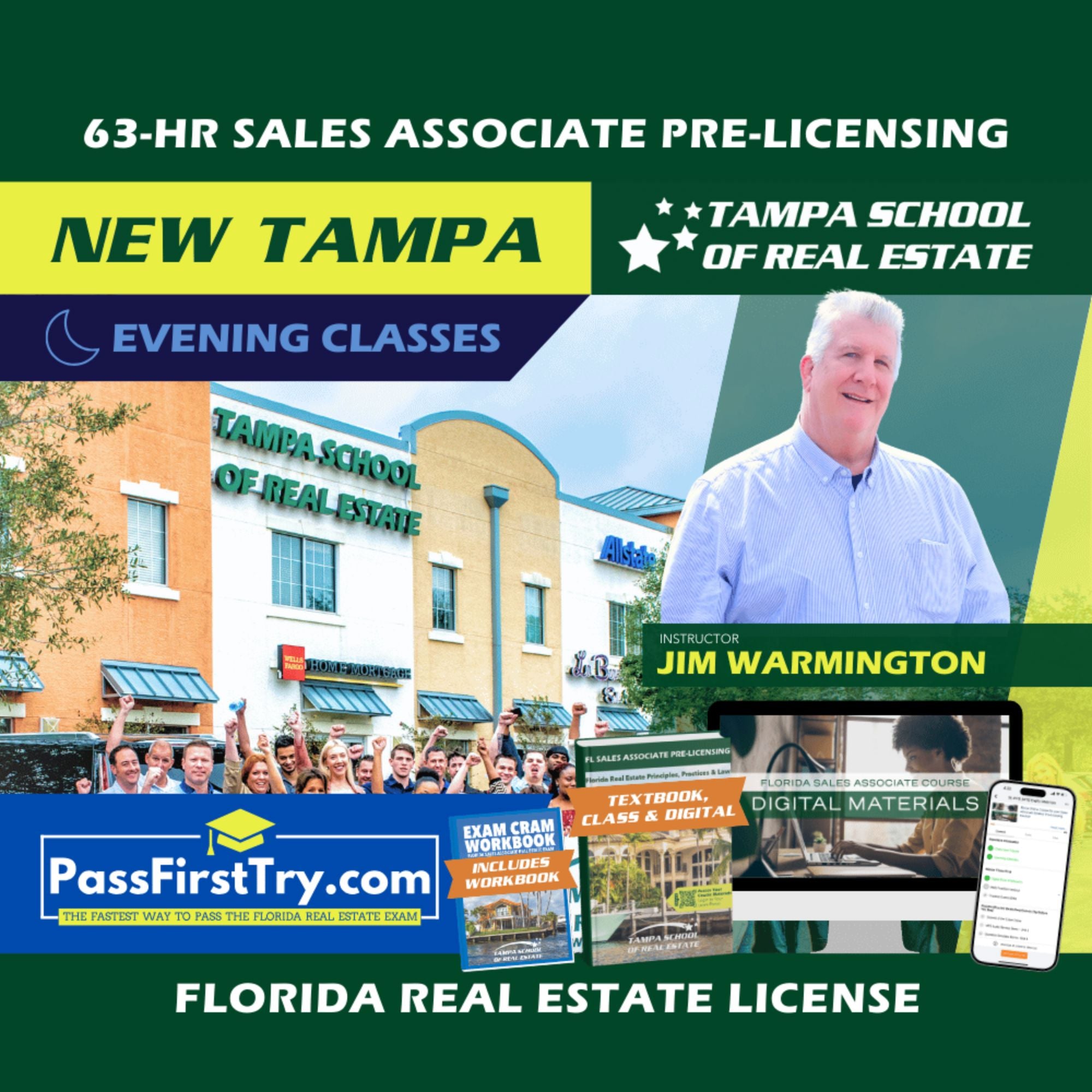 New Tampa | Nov 3 6:30pm | 63-HR FL Real Estate Classes SLPRE TSRE New Tampa | Tampa School of Real Estate + PassFirstTry.com Study Tools