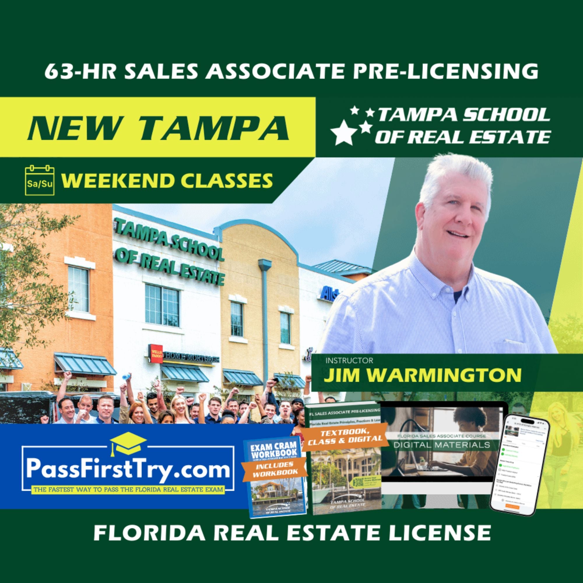 New Tampa | Nov 8 8:00am | 63-HR FL Real Estate Classes SLPRE TSRE New Tampa | Tampa School of Real Estate + PassFirstTry.com Study Tools