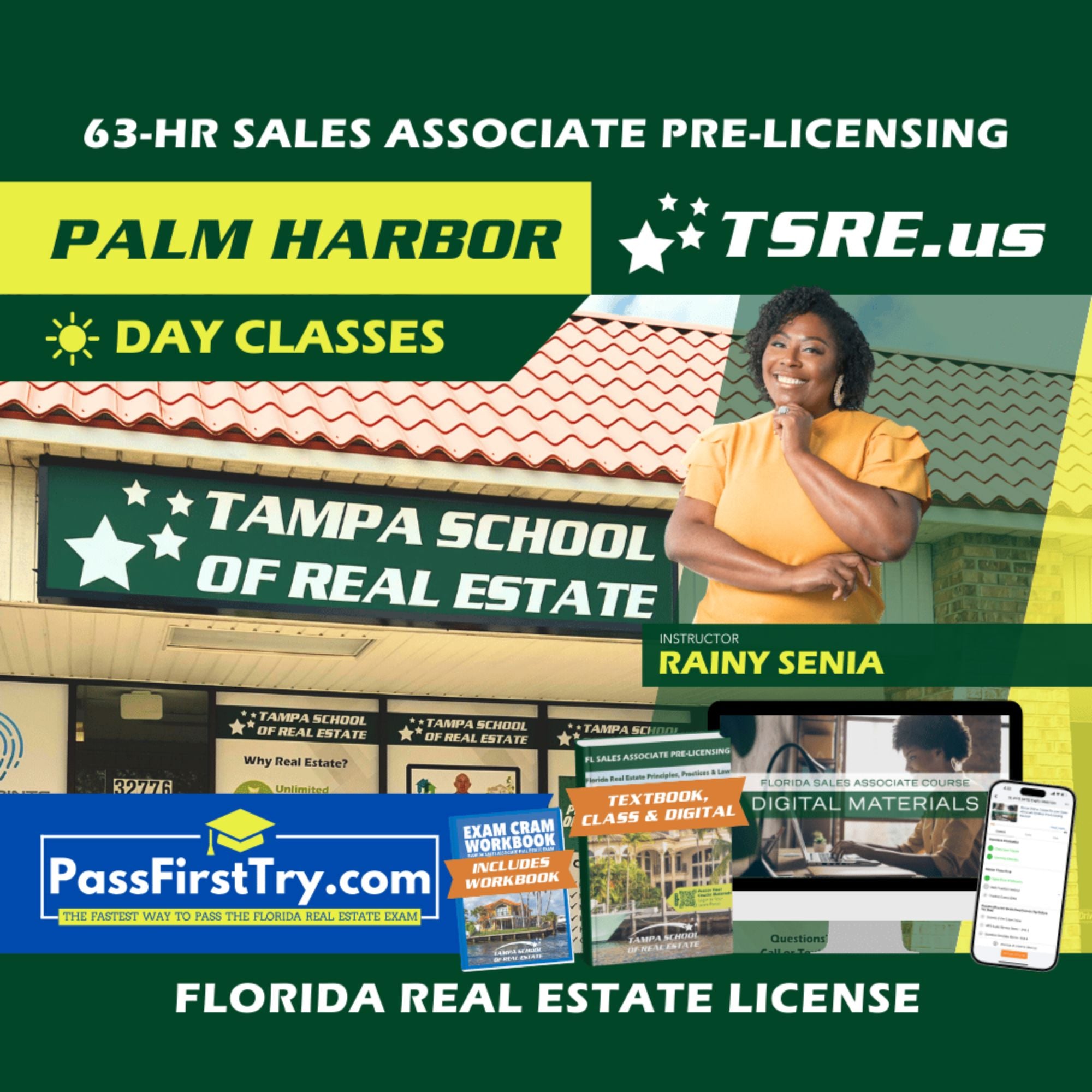 Palm Harbor | Dec 1 8:30am | 63-HR FL Real Estate Classes SLPRE TSRE Palm Harbor | Tampa School of Real Estate + PassFirstTry.com Study Tools