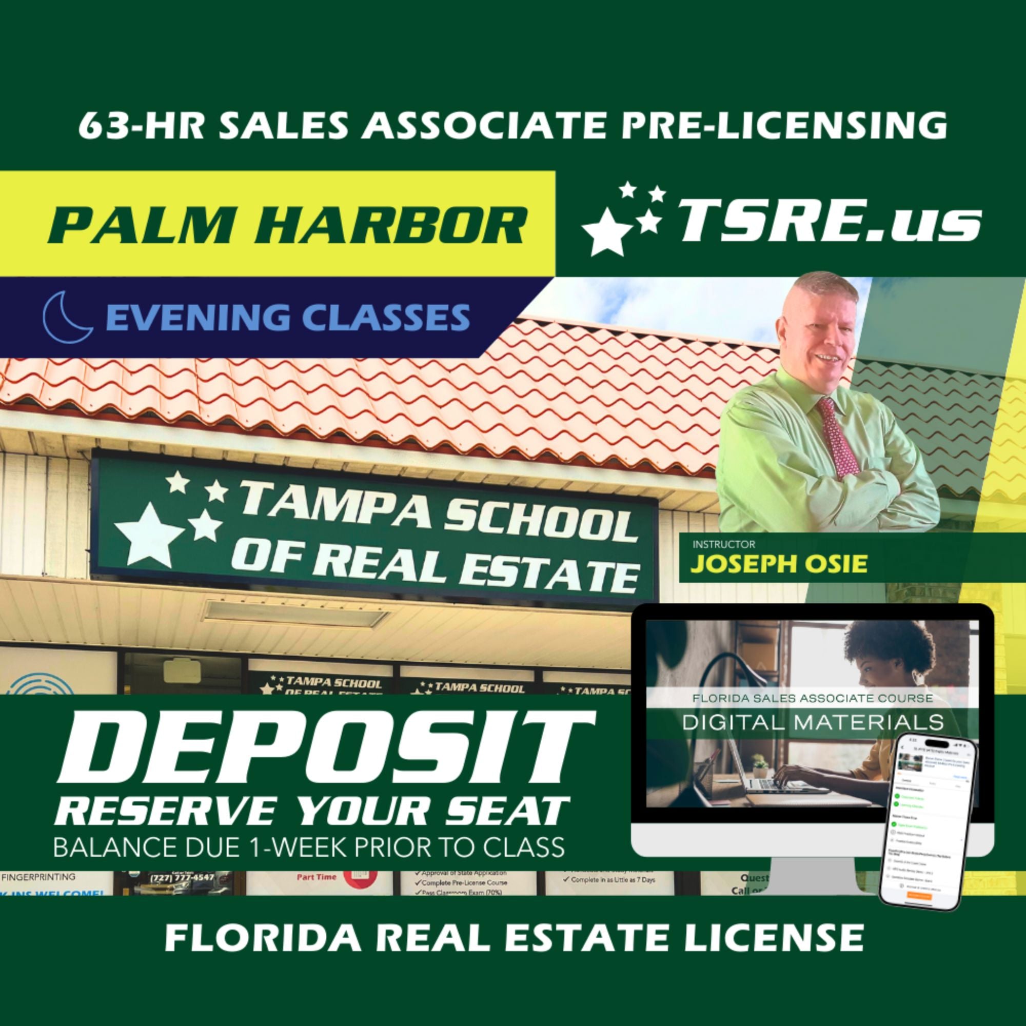 Palm Harbor | Mar 17 6:30pm | 63-HR FL Real Estate Classes SLPRE TSRE Palm Harbor | Tampa School of Real Estate Deposit - Balance Due Prior to Class