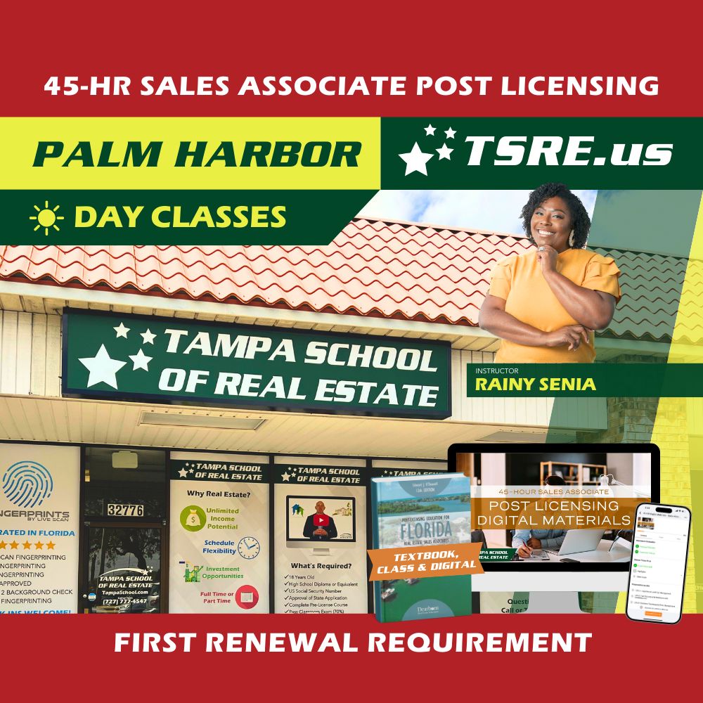 Palm Harbor | Mar 9 8:30am | 45-HR FL Post Licensing Course SLPOST TSRE Palm Harbor | Tampa School of Real Estate