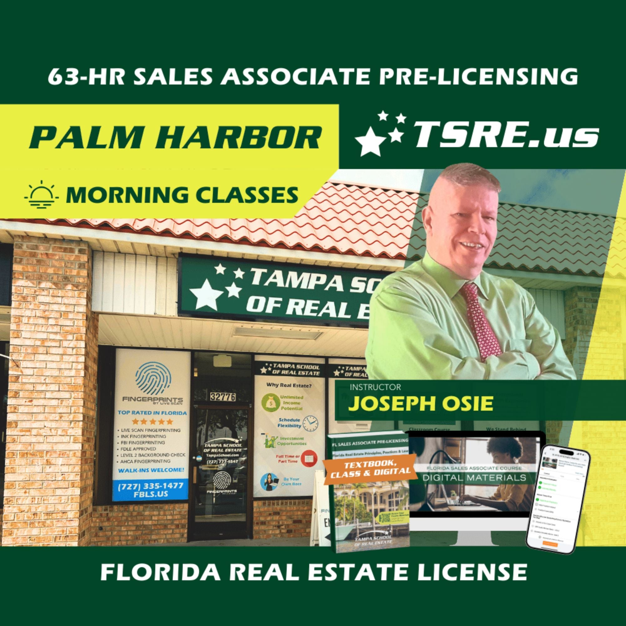Palm Harbor | Oct 6 9:00am | 63-HR FL Real Estate Classes SLPRE TSRE Palm Harbor | Tampa School of Real Estate Full Tuition