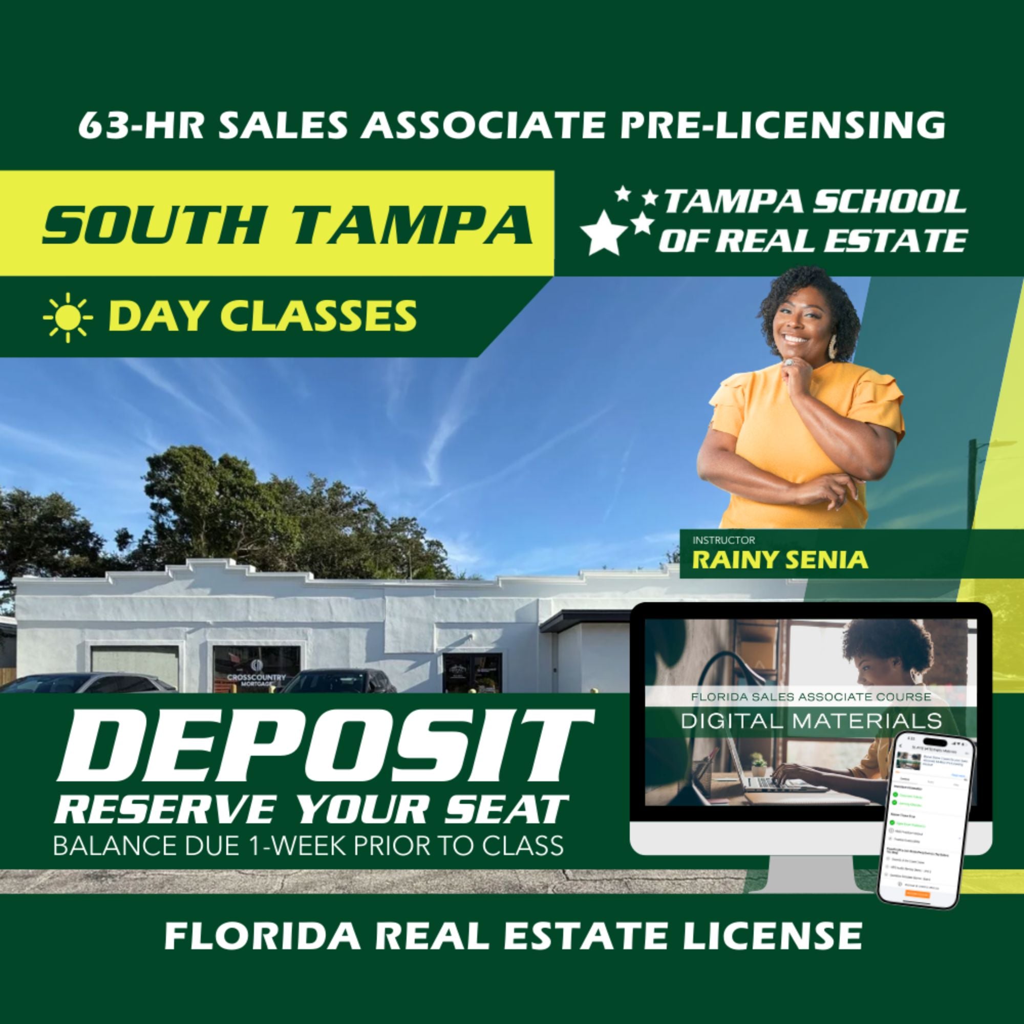 South Tampa | Feb 9 8:30am | 63-HR FL Real Estate Classes SLPRE TSRE South Tampa | Tampa School of Real Estate Deposit - Balance Due Prior to Class
