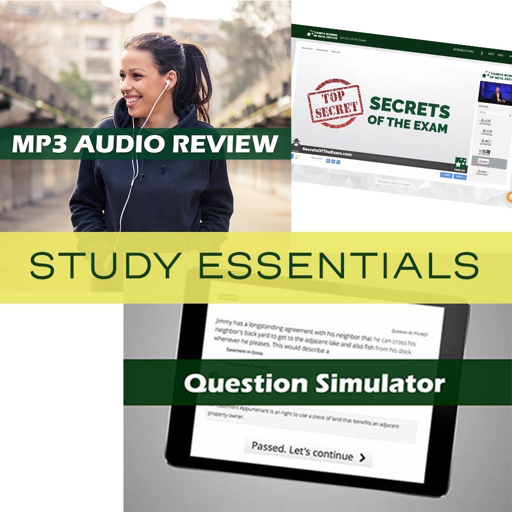 Study Essentials | Question Simulator, MP3 Audio Review & Exam Secrets Exam Prep TSRE | Tampa School of Real Estate