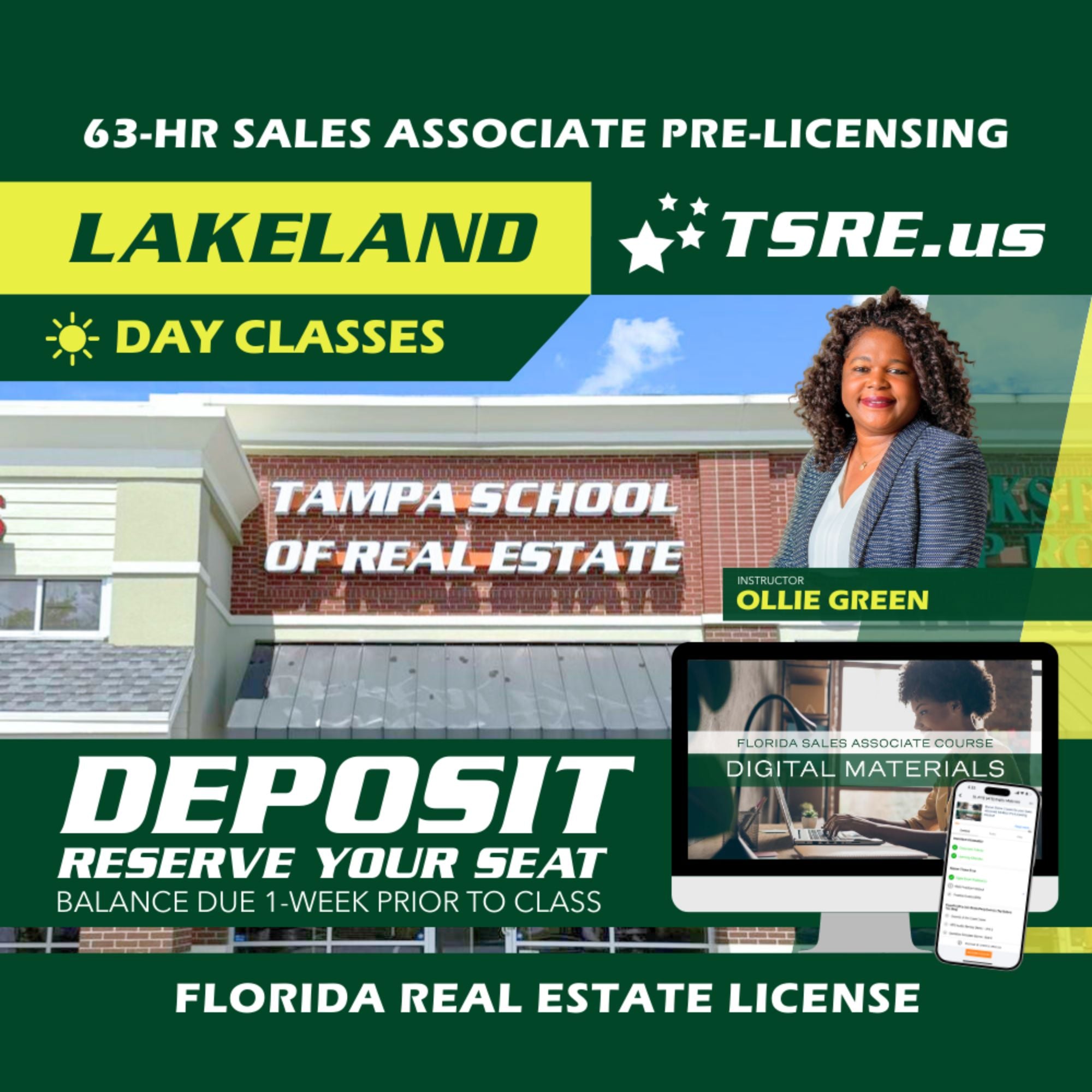 Lakeland | Feb 23 8:30am | 63-HR FL Real Estate Classes SLPRE TSRE Lakeland | Tampa School of Real Estate Deposit - Balance Due Prior to Class 