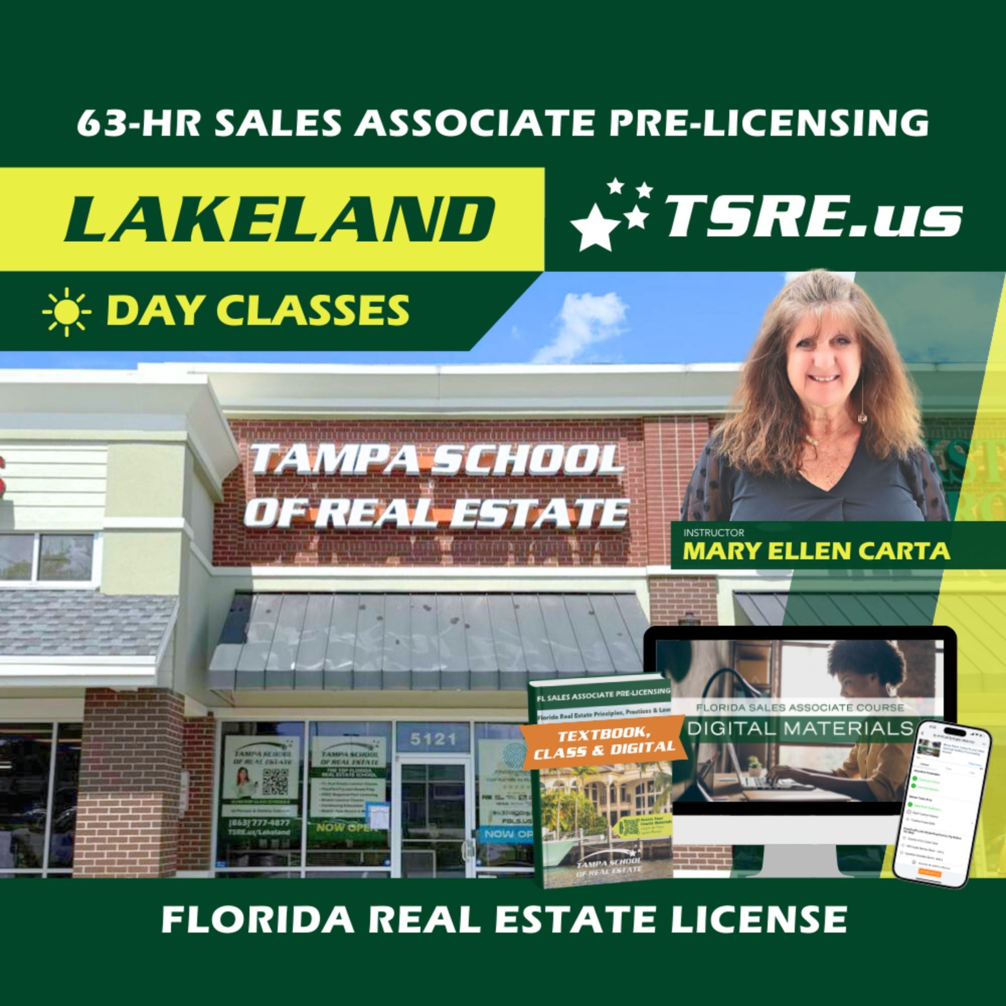 Lakeland | Jul 6 9:30am | 63-HR FL Real Estate Classes SLPRE TSRE Lakeland | Tampa School of Real Estate Full Tuition 