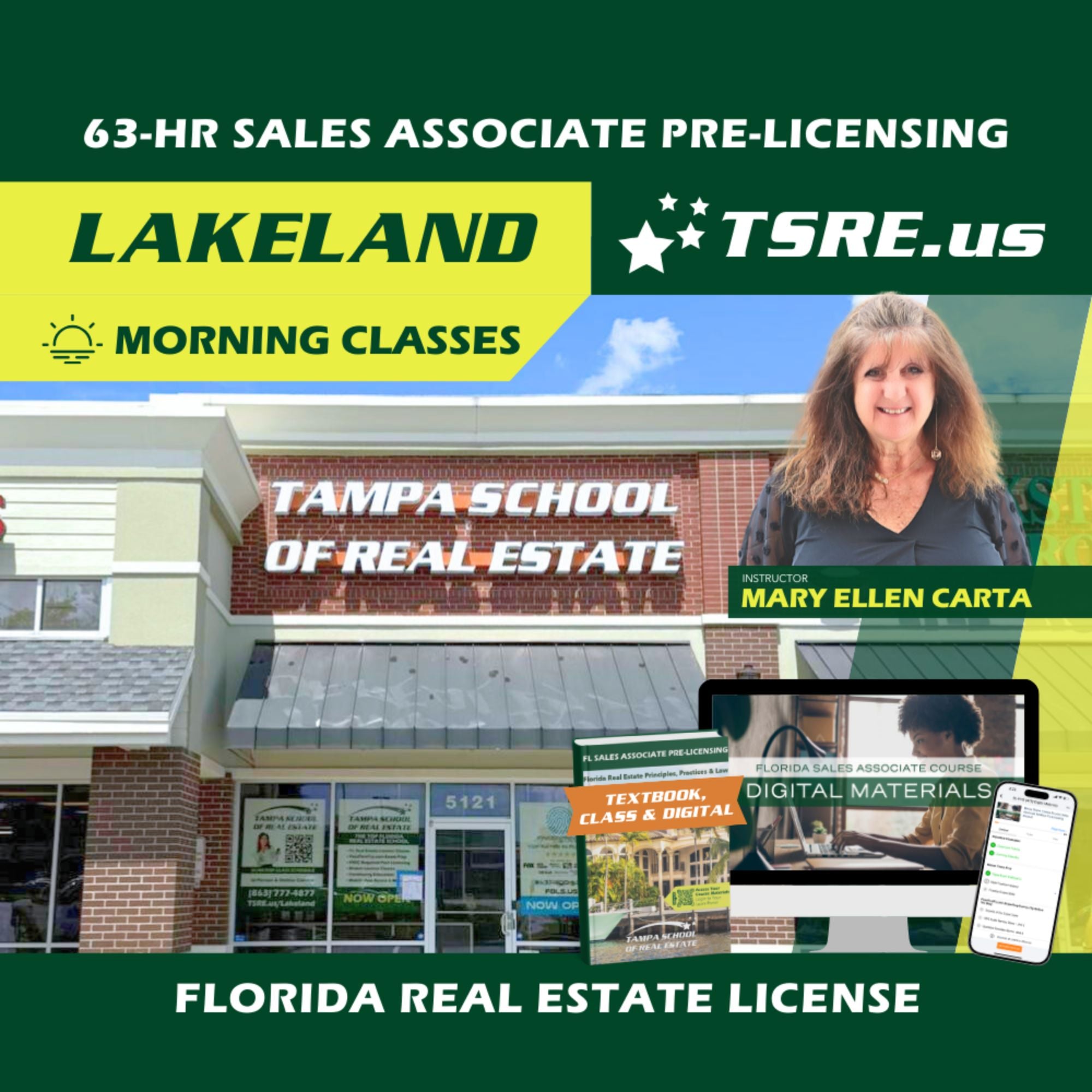 Lakeland | Jun 8 9:30am | 63-HR FL Real Estate Classes SLPRE TSRE Lakeland | Tampa School of Real Estate Full Tuition 