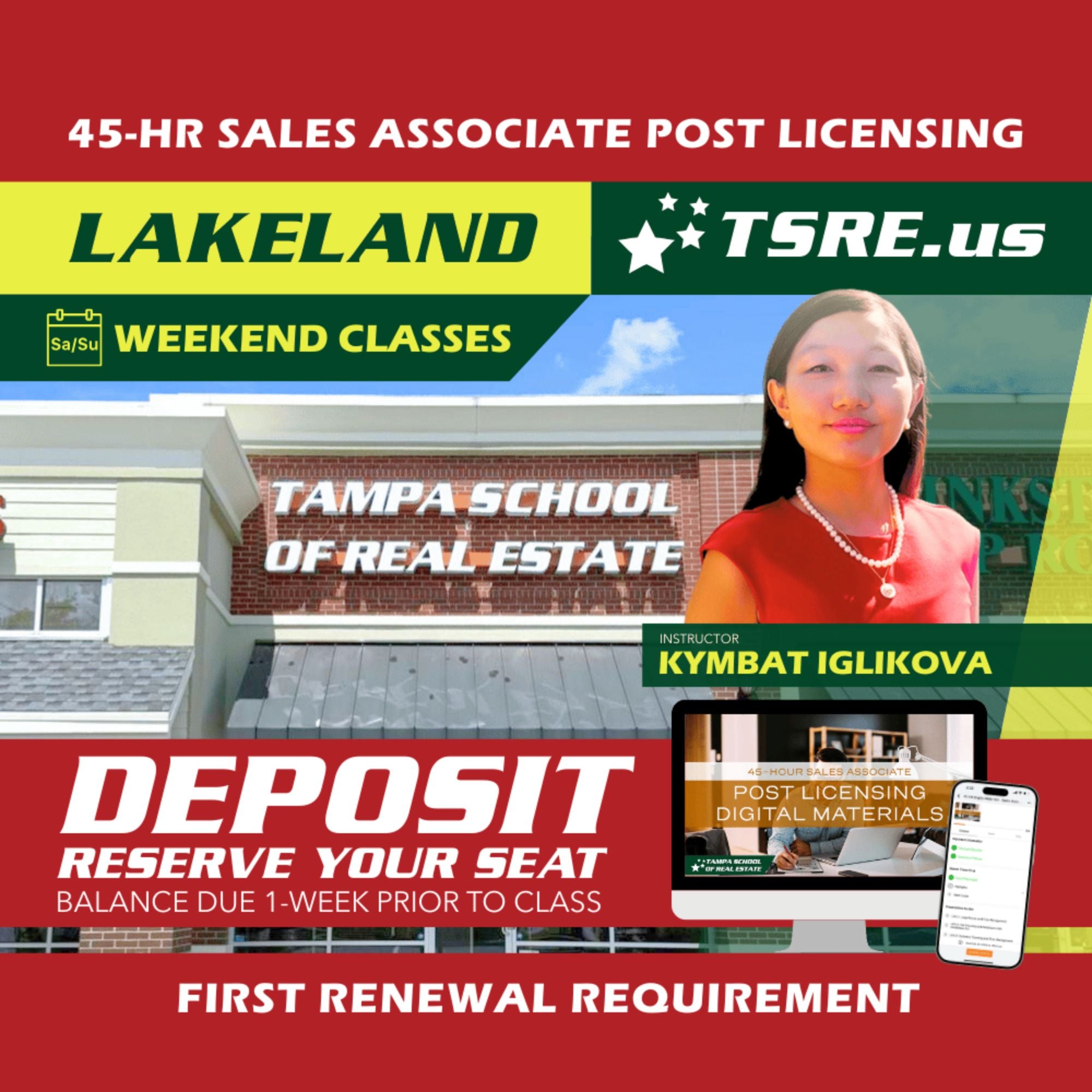Lakeland | Mar 14 8:30am | 45-HR FL Post Licensing Course SLPOST TSRE Lakeland | Tampa School of Real Estate Deposit - Balance Due Prior to Class 