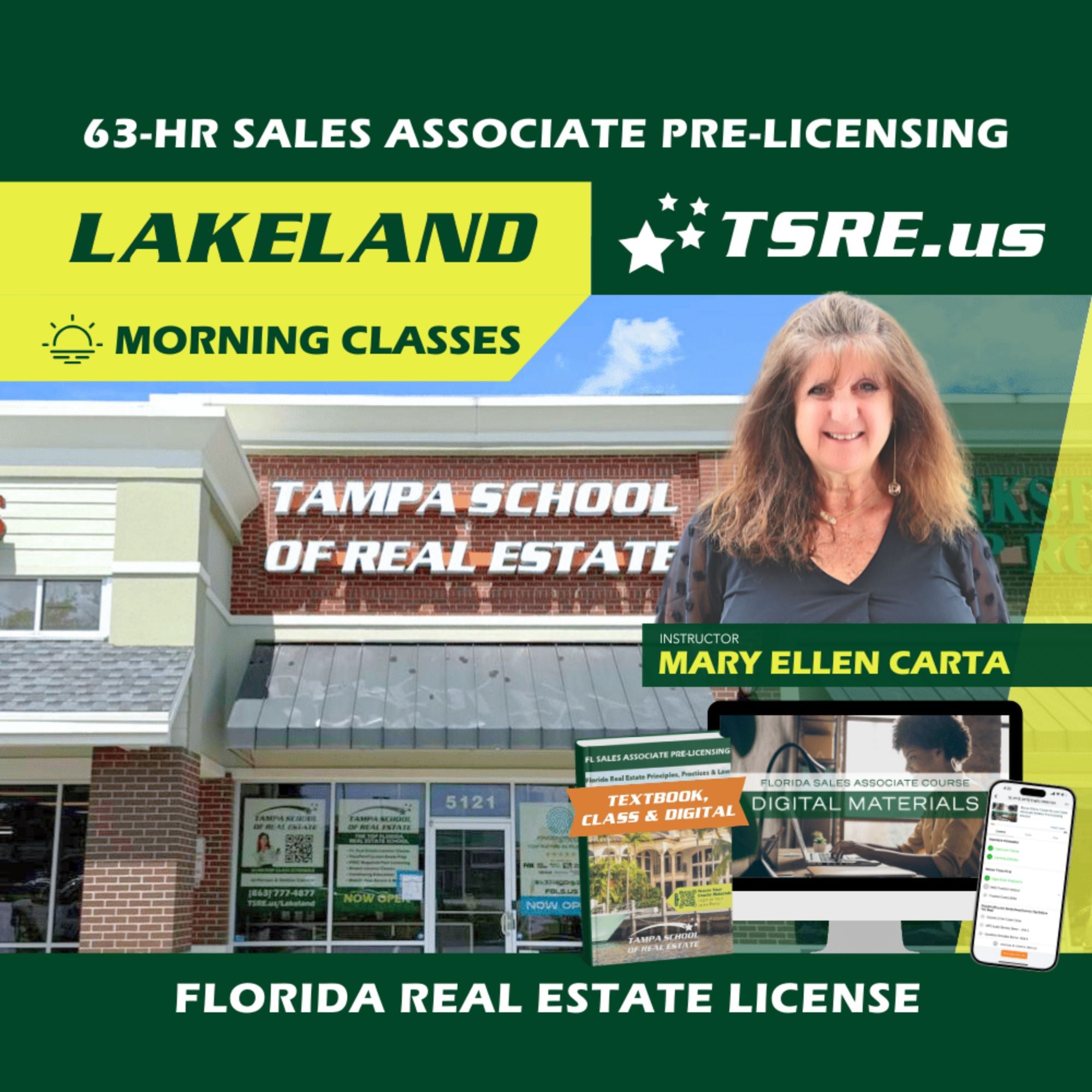 Lakeland | Mar 2 9:30am | 63-HR FL Real Estate Classes SLPRE TSRE Lakeland | Tampa School of Real Estate Full Tuition 
