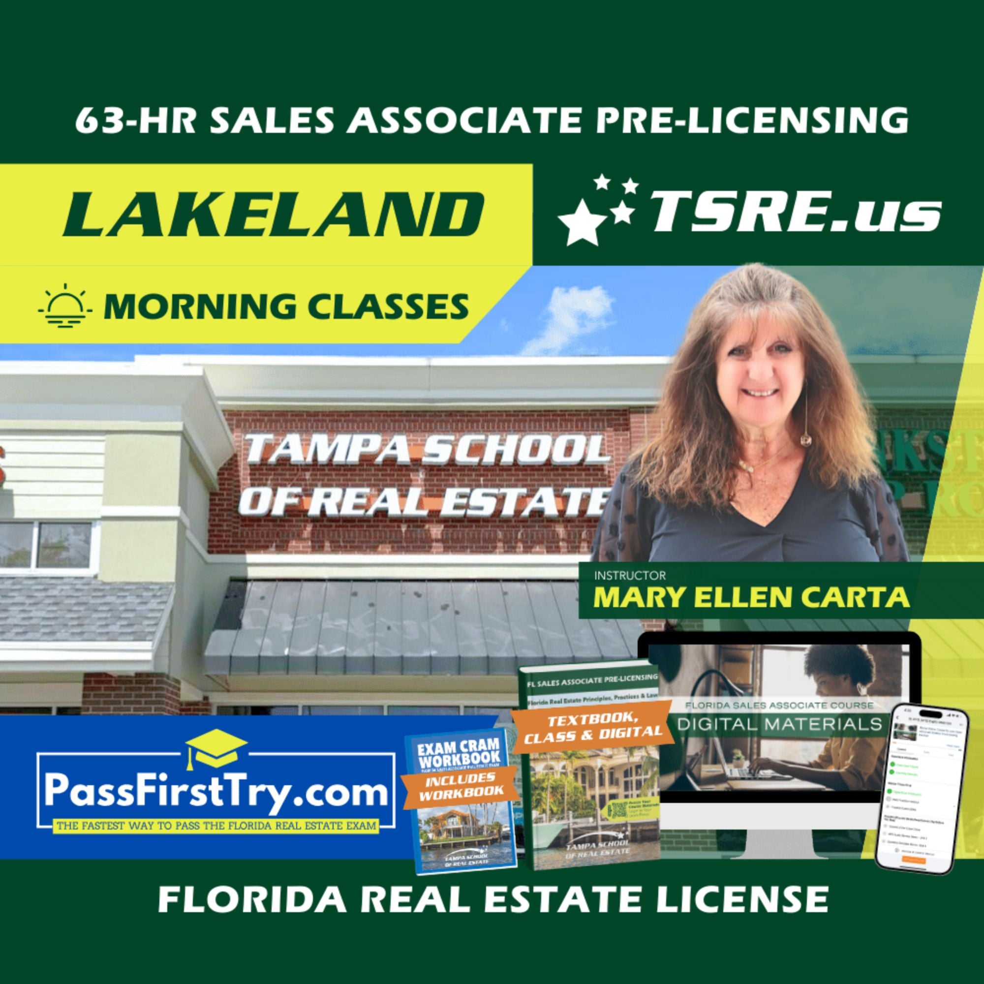 Lakeland | Mar 2 9:30am | 63-HR FL Real Estate Classes SLPRE TSRE Lakeland | Tampa School of Real Estate + PassFirstTry.com Study Tools 