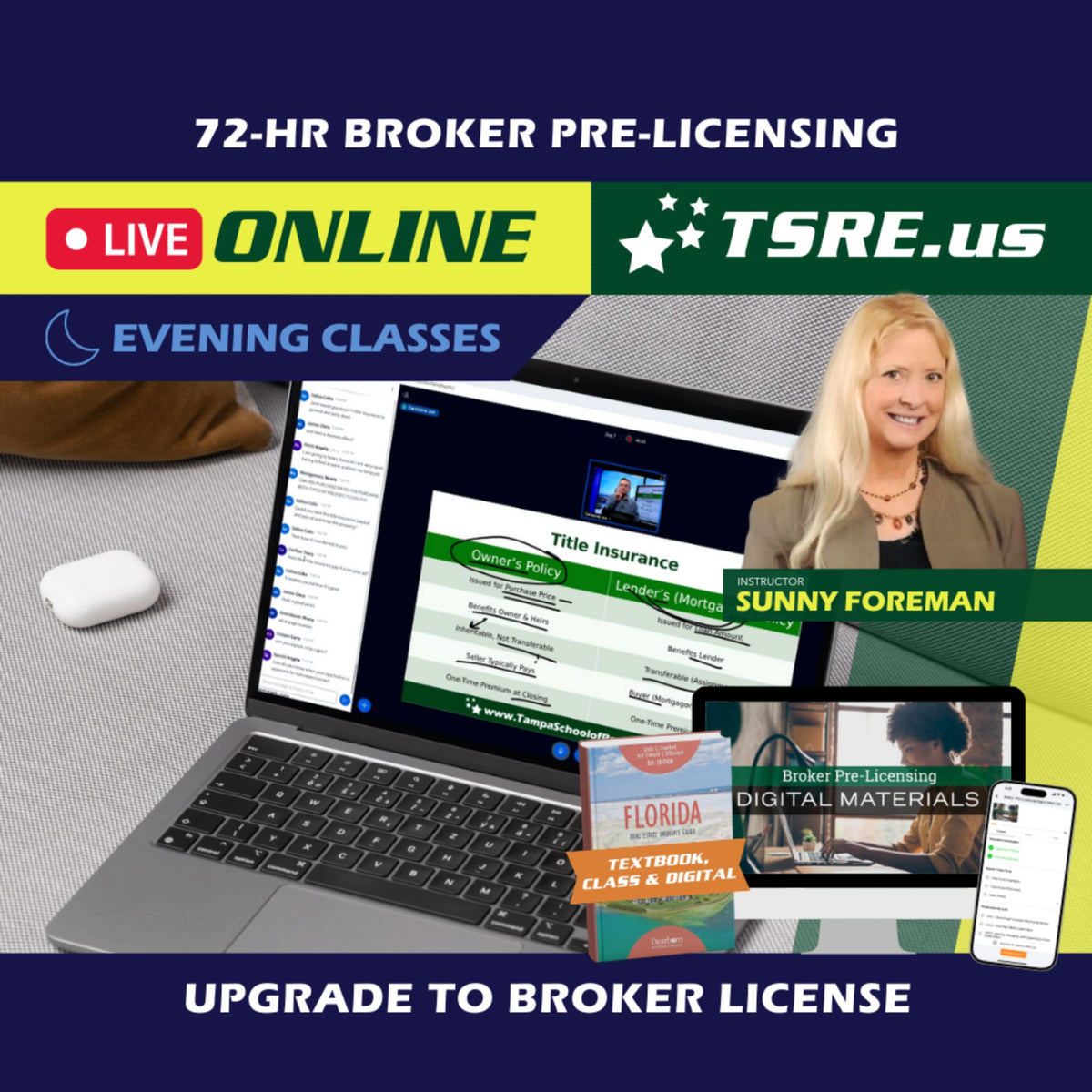 LIVE Online | Apr 26 6:00pm | 72-HR FL Broker Pre-Licensing Classes BKPRE TSRE LIVE Online | Tampa School of Real Estate 