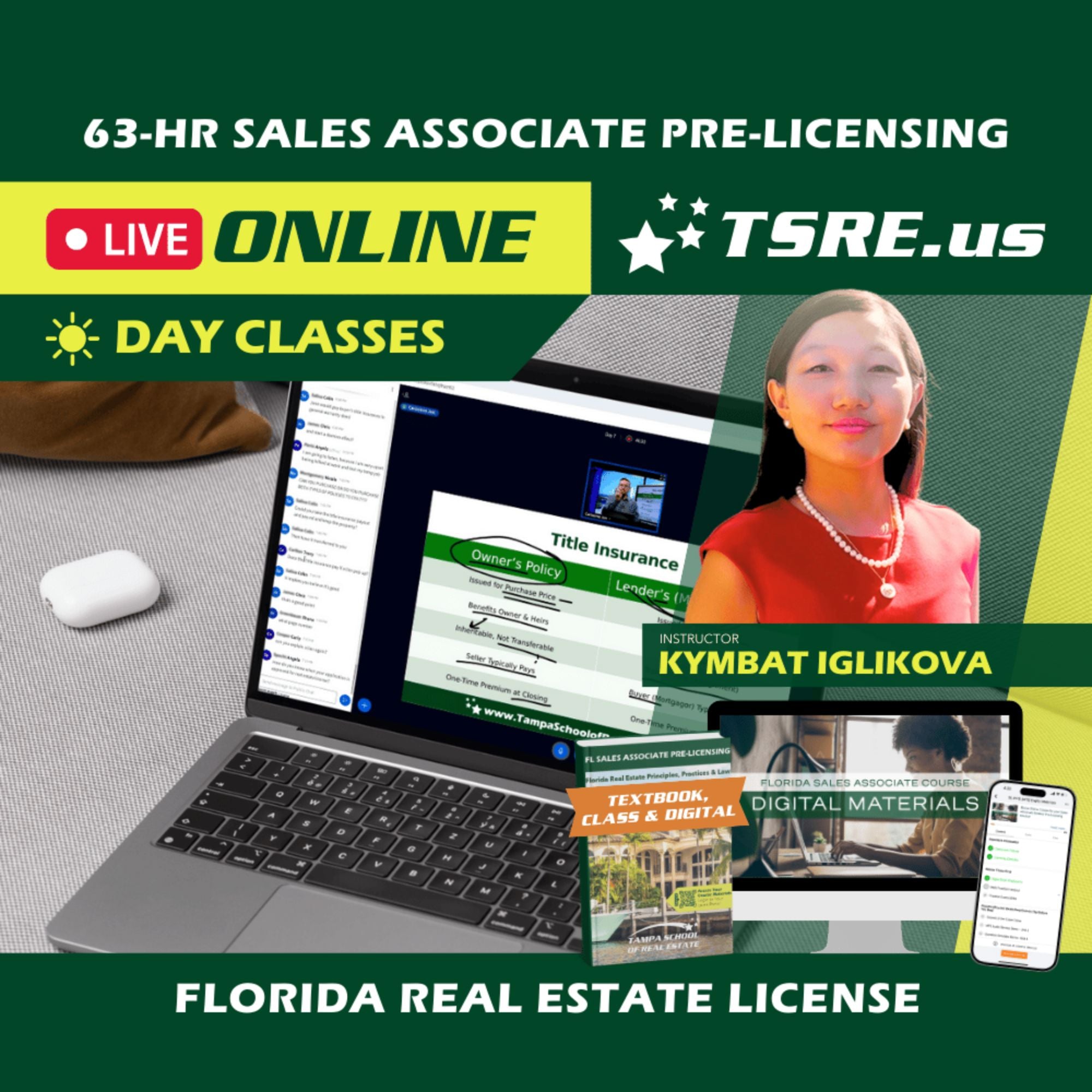 LIVE Online | Apr 27 8:30am | 63-HR FL Real Estate Classes SLPRE TSRE LIVE Online | Tampa School of Real Estate Full Tuition 