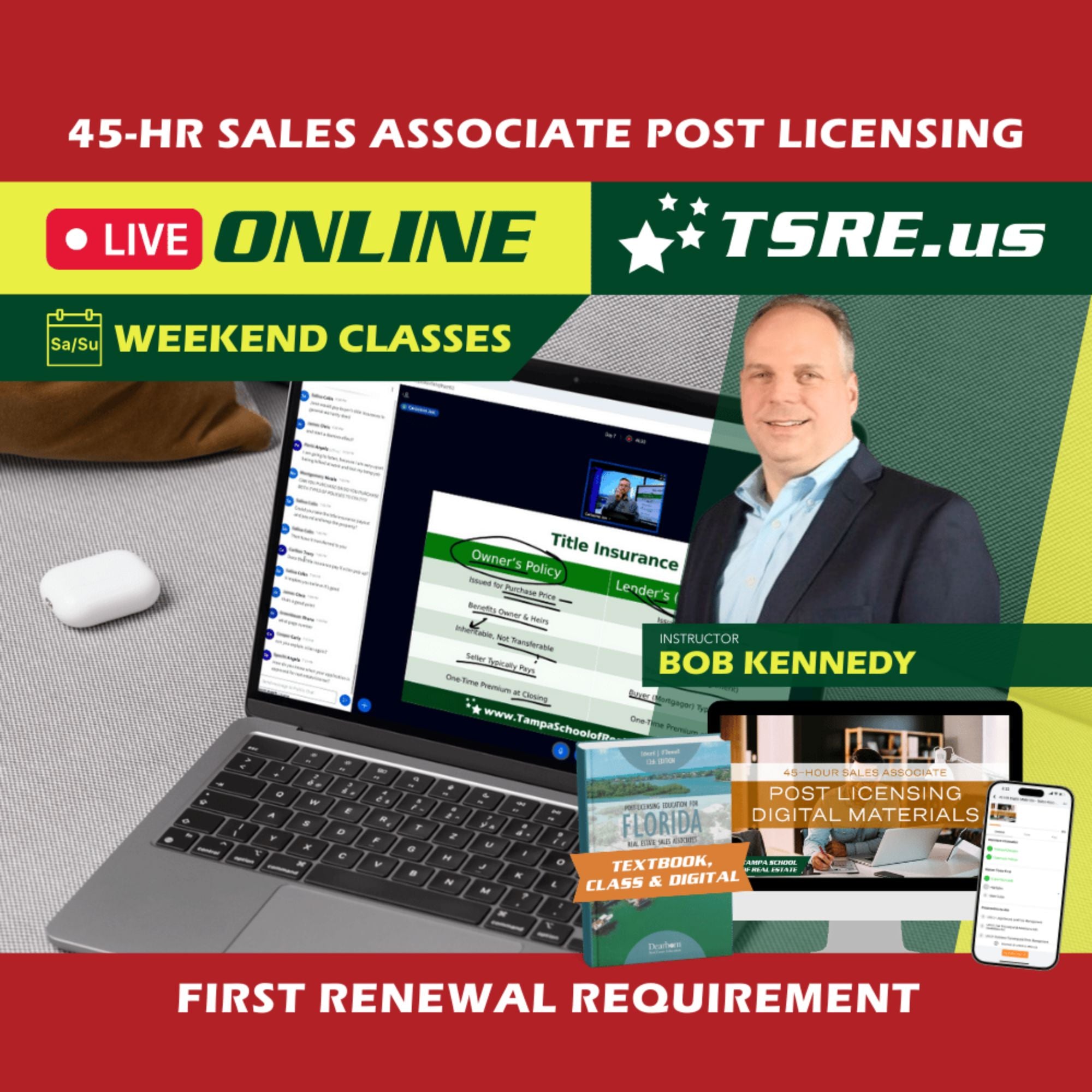 LIVE Online | Dec 6 8:30am | 45-HR FL Post Licensing Course SLPOST TSRE LIVE Online | Tampa School of Real Estate Full Tuition 