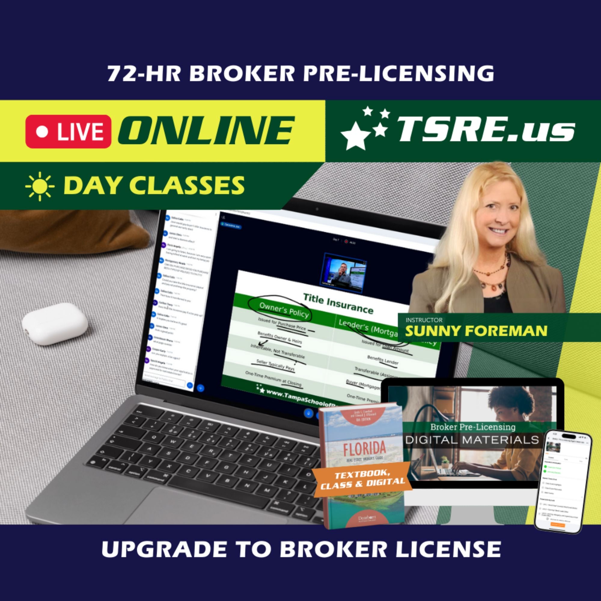LIVE Online | Dec 7 9:00am | 72-HR FL Broker Pre-Licensing Classes BKPRE TSRE LIVE Online | Tampa School of Real Estate Full Tuition 