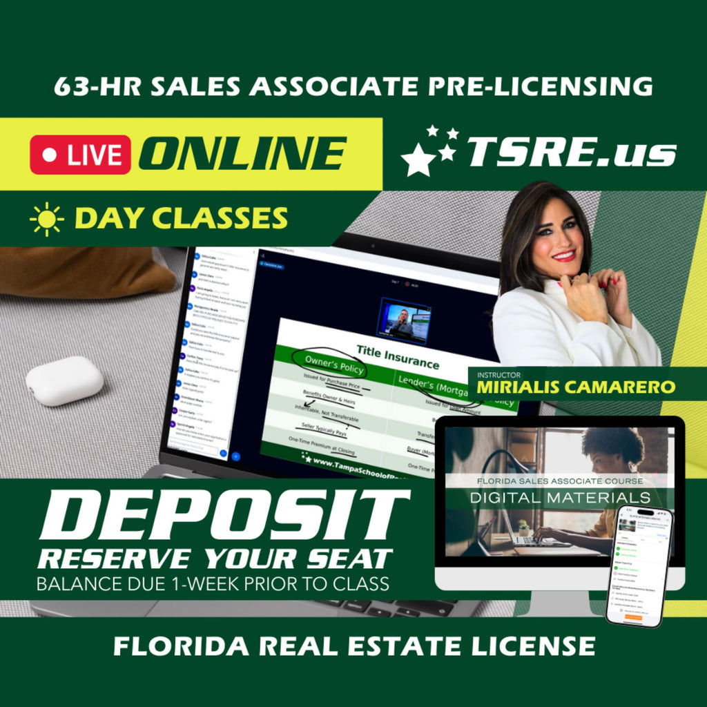 LIVE Online | Dec 7 9:30am | 63-HR FL Real Estate Classes SLPRE TSRE LIVE Online | Tampa School of Real Estate Deposit - Balance Due Prior to Class 