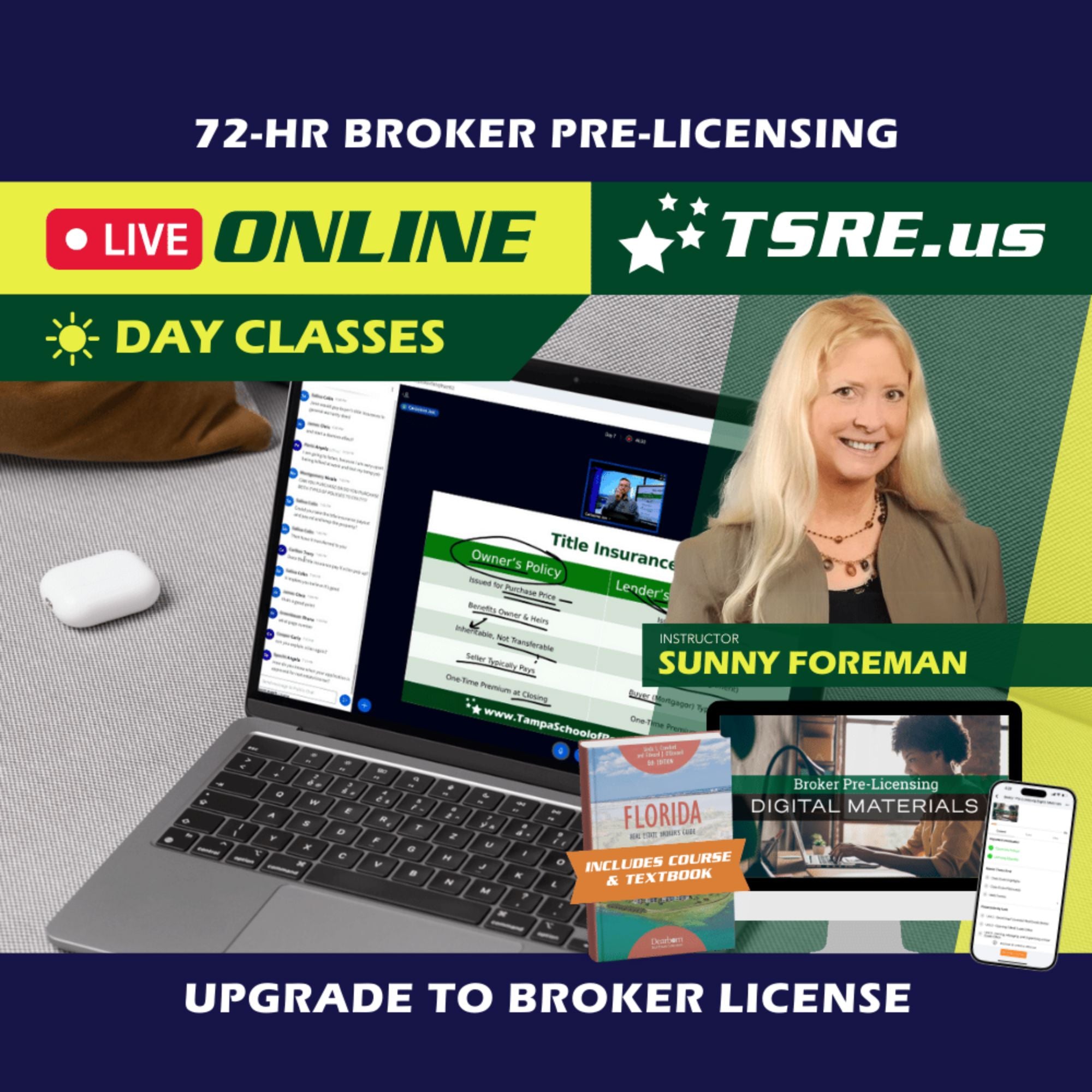 LIVE Online | Dec 8 9:00am | 72-HR FL Broker Pre-Licensing Classes BKPRE TSRE LIVE Online | Tampa School of Real Estate Full Tuition 