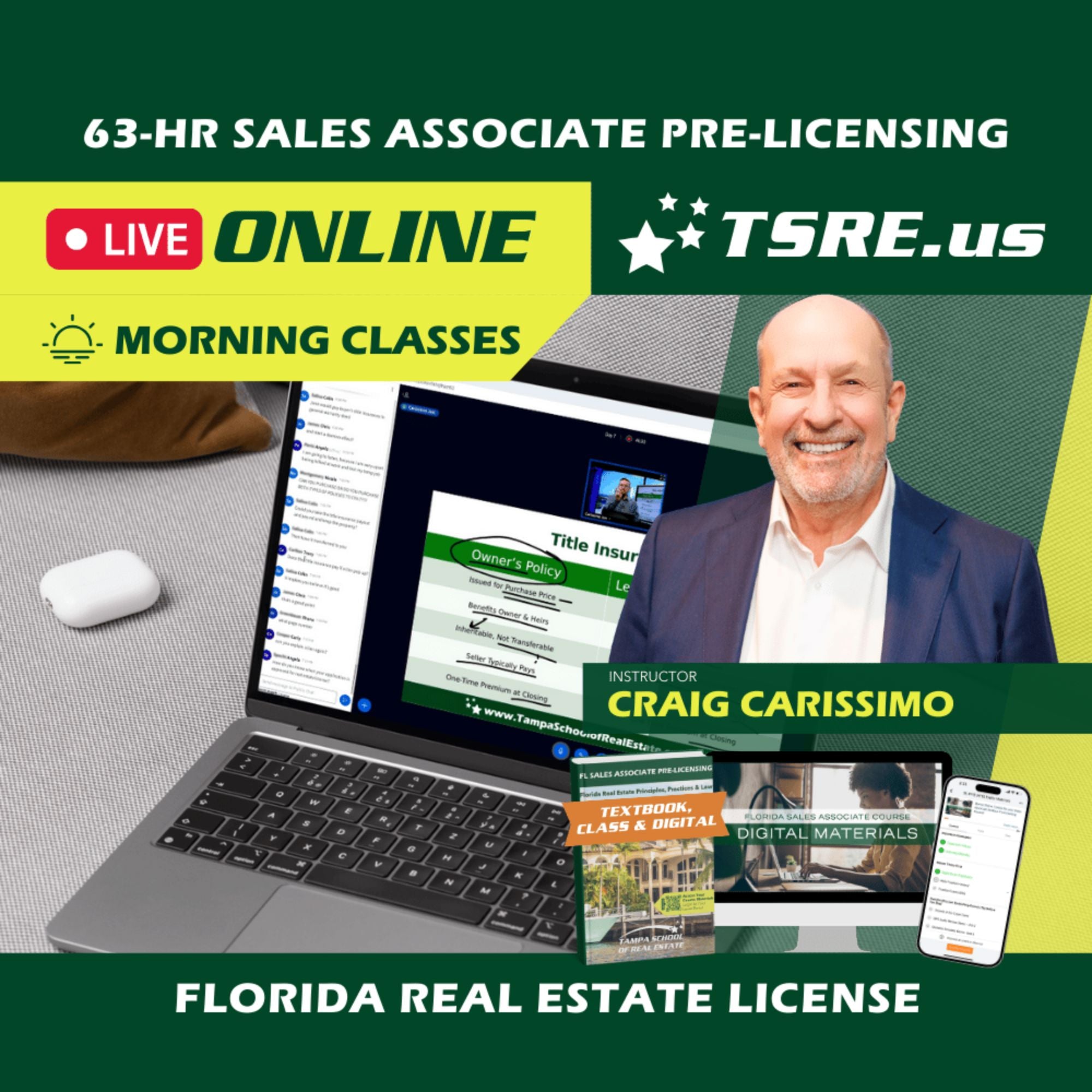 LIVE Online | Feb 23 9:15am | 63-HR FL Real Estate Classes SLPRE TSRE LIVE Online | Tampa School of Real Estate Full Tuition 
