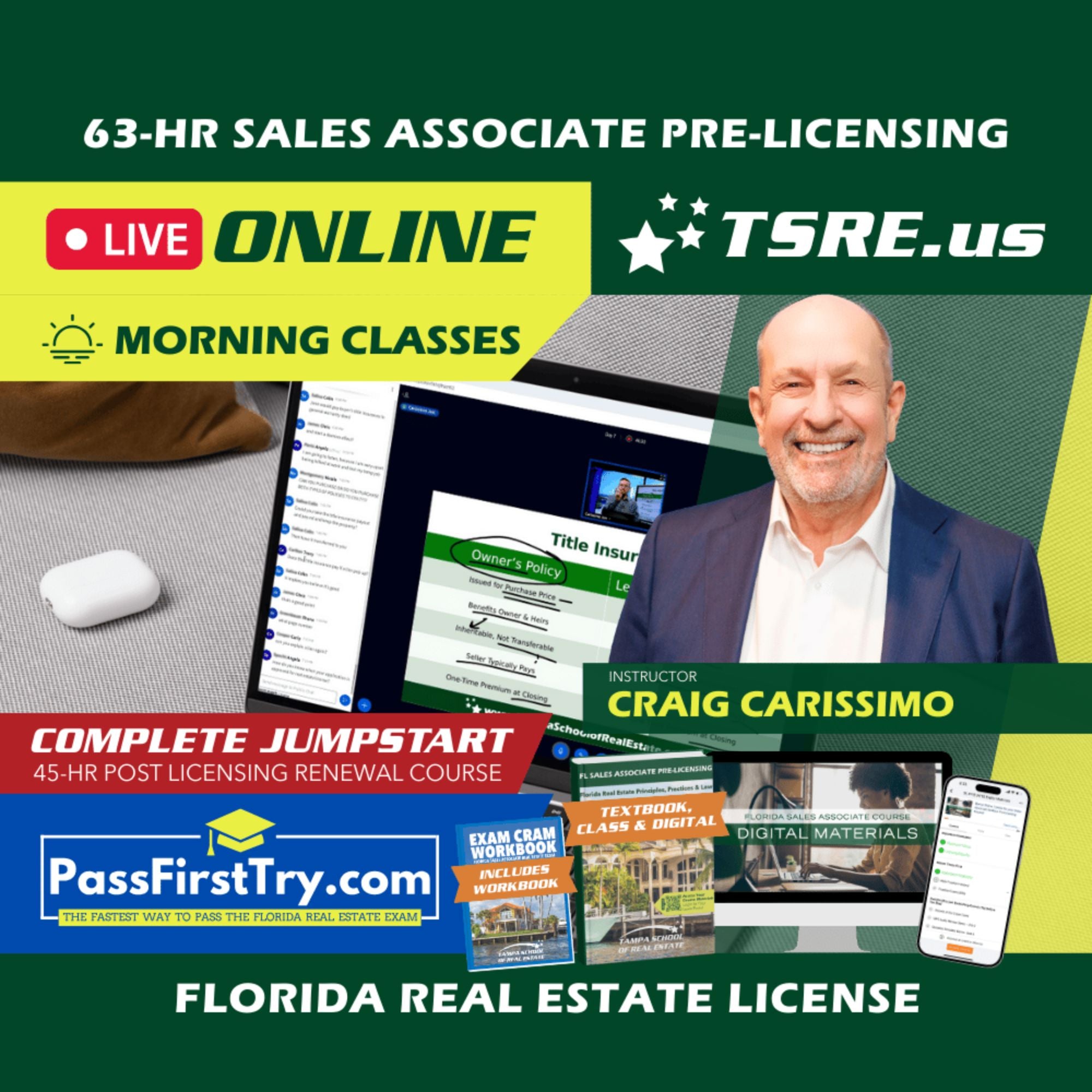LIVE Online | Feb 23 9:15am | 63-HR FL Real Estate Classes SLPRE TSRE LIVE Online | Tampa School of Real Estate + Jumpstart: PassFirstTry & 45-HR Post Licensing 