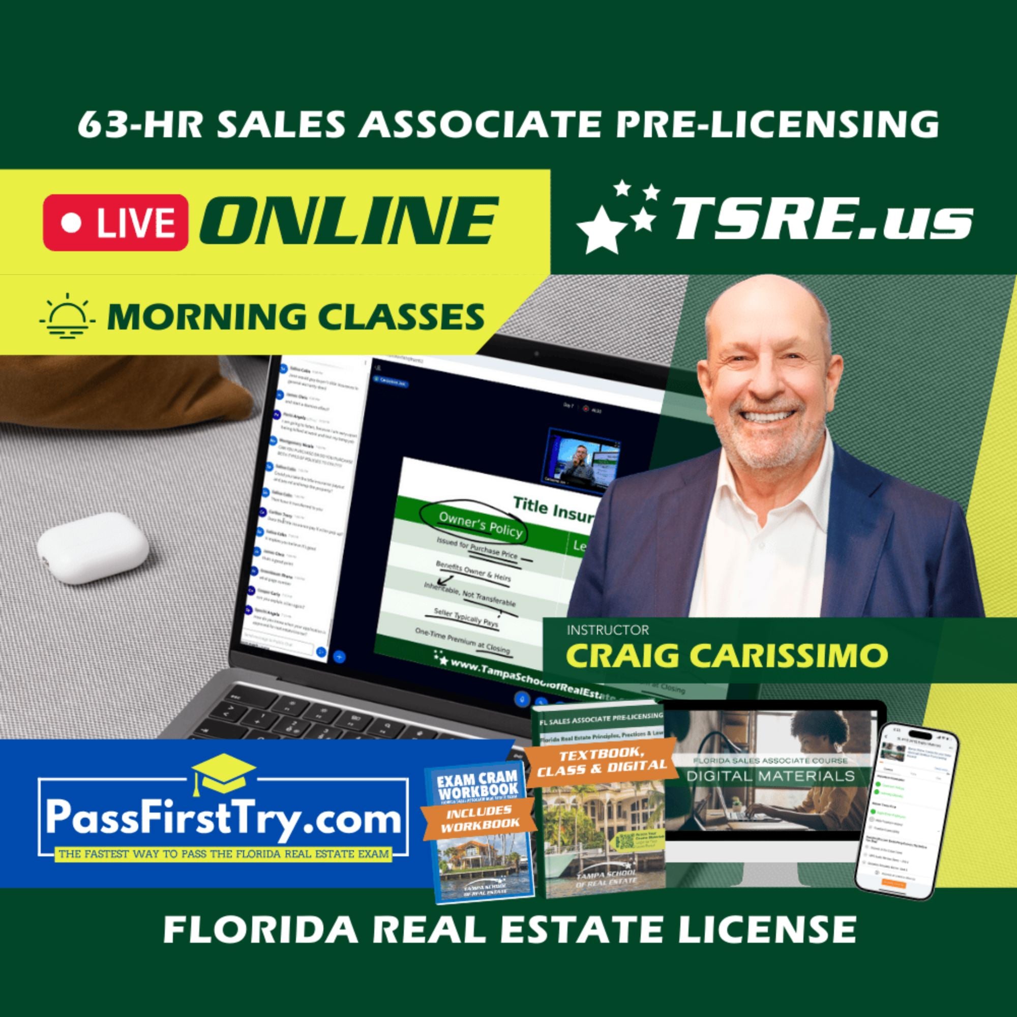 LIVE Online | Feb 23 9:15am | 63-HR FL Real Estate Classes SLPRE TSRE LIVE Online | Tampa School of Real Estate + PassFirstTry.com Study Tools 