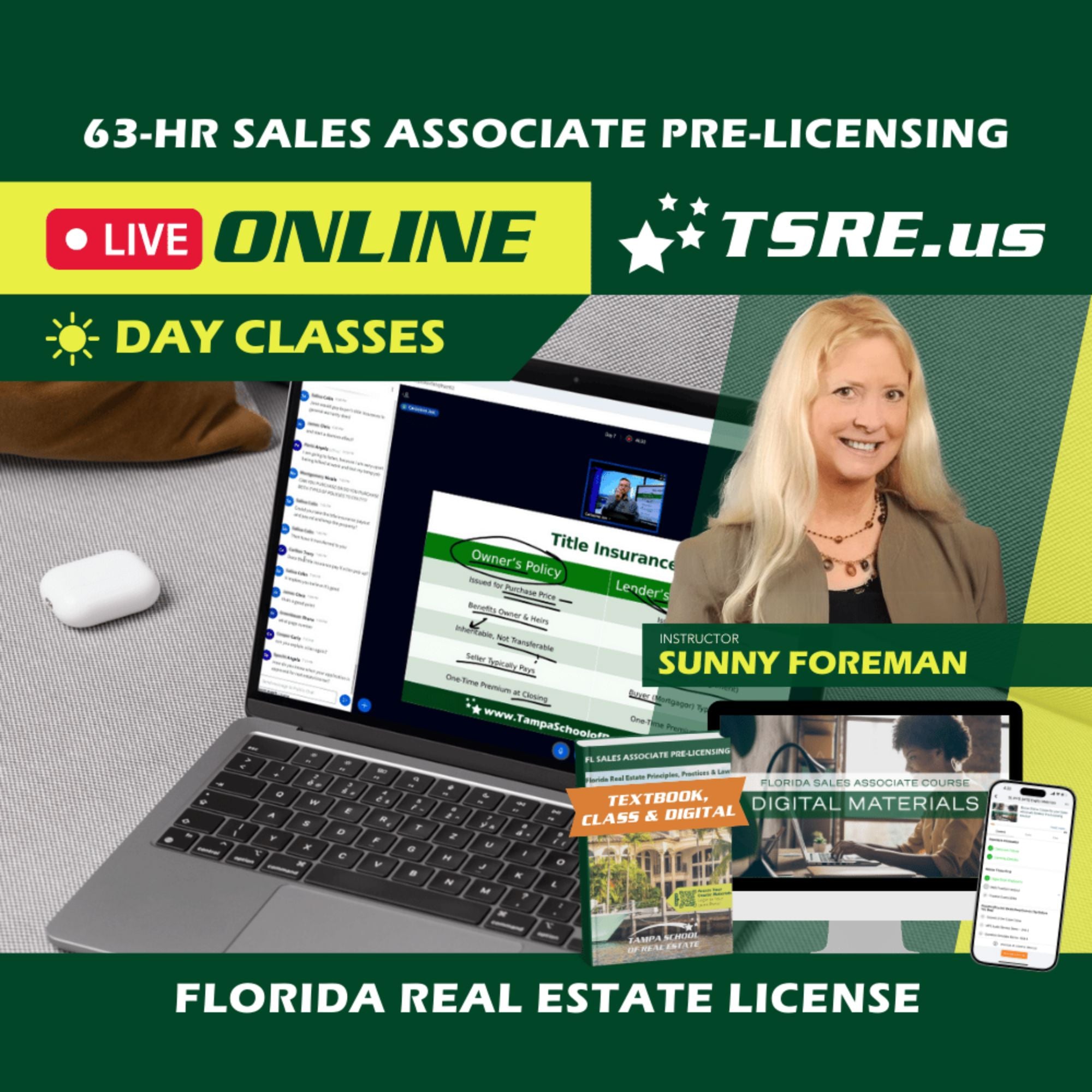 LIVE Online | Jan 19 9:00am | 63-HR FL Real Estate Classes SLPRE TSRE LIVE Online | Tampa School of Real Estate Full Tuition 