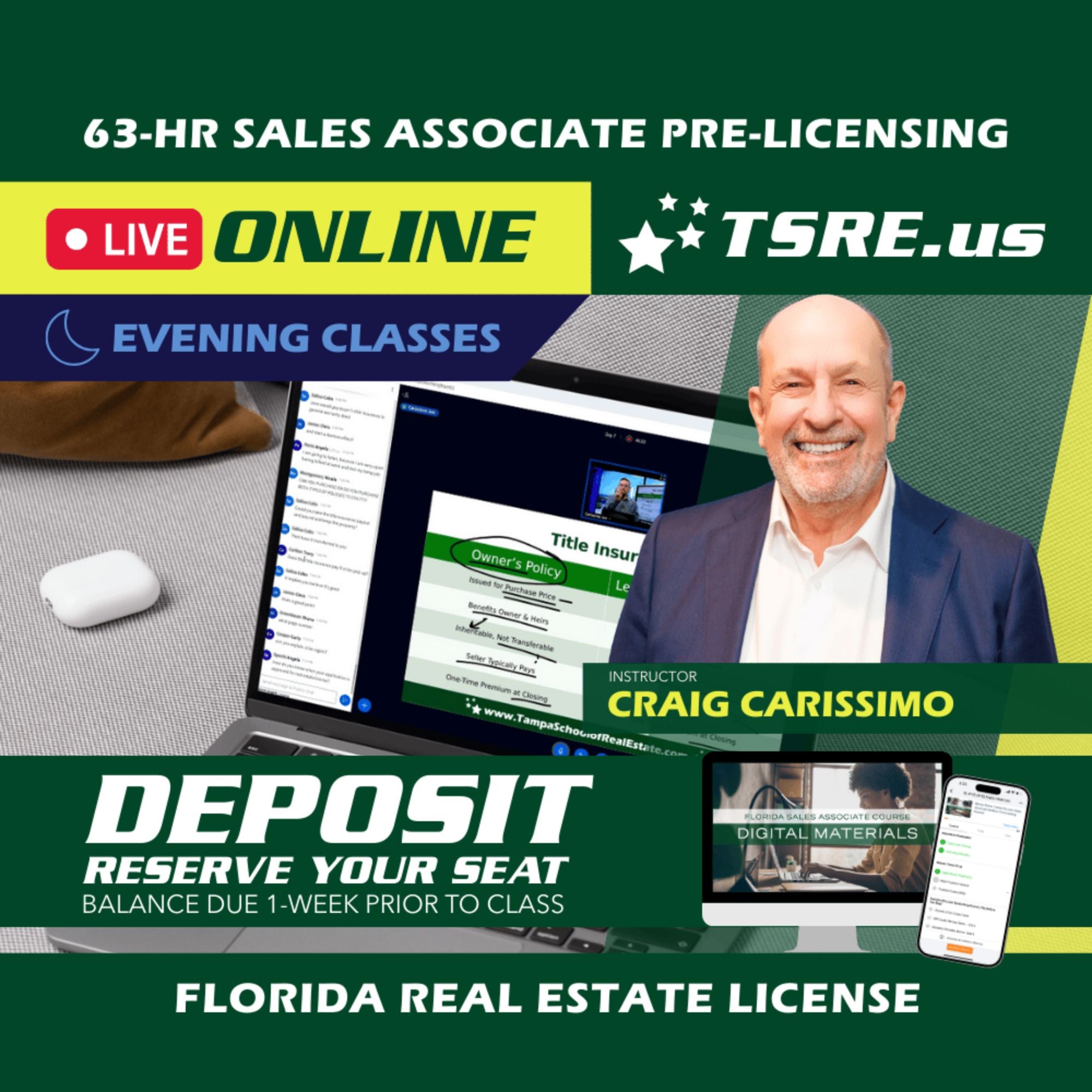 LIVE Online | Jan 26 6:30pm | 63-HR FL Real Estate Classes SLPRE TSRE LIVE Online | Tampa School of Real Estate Deposit - Balance Due Prior to Class 