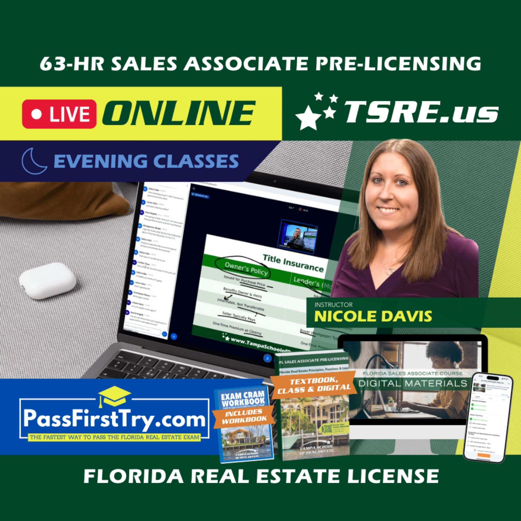 LIVE Online | Jan 6 6:30pm | 63-HR FL Real Estate Classes SLPRE TSRE LIVE Online | Tampa School of Real Estate + PassFirstTry.com Study Tools 
