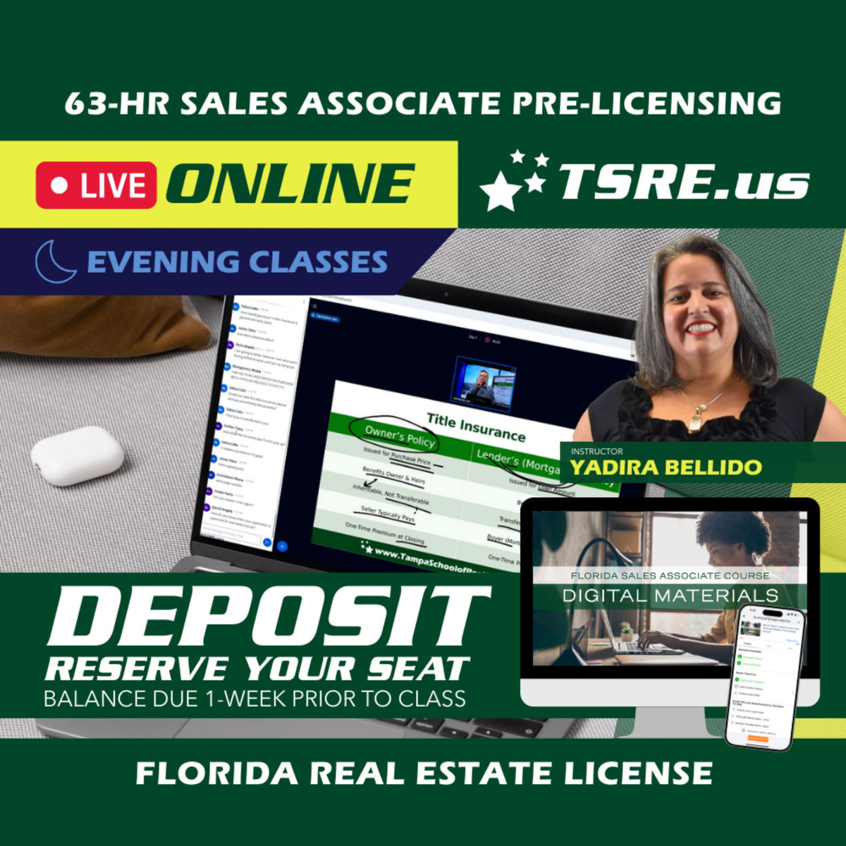 LIVE Online | Mar 16 6:30pm | 63-HR FL Real Estate Classes SLPRE TSRE LIVE Online | Tampa School of Real Estate Deposit - Balance Due Prior to Class 