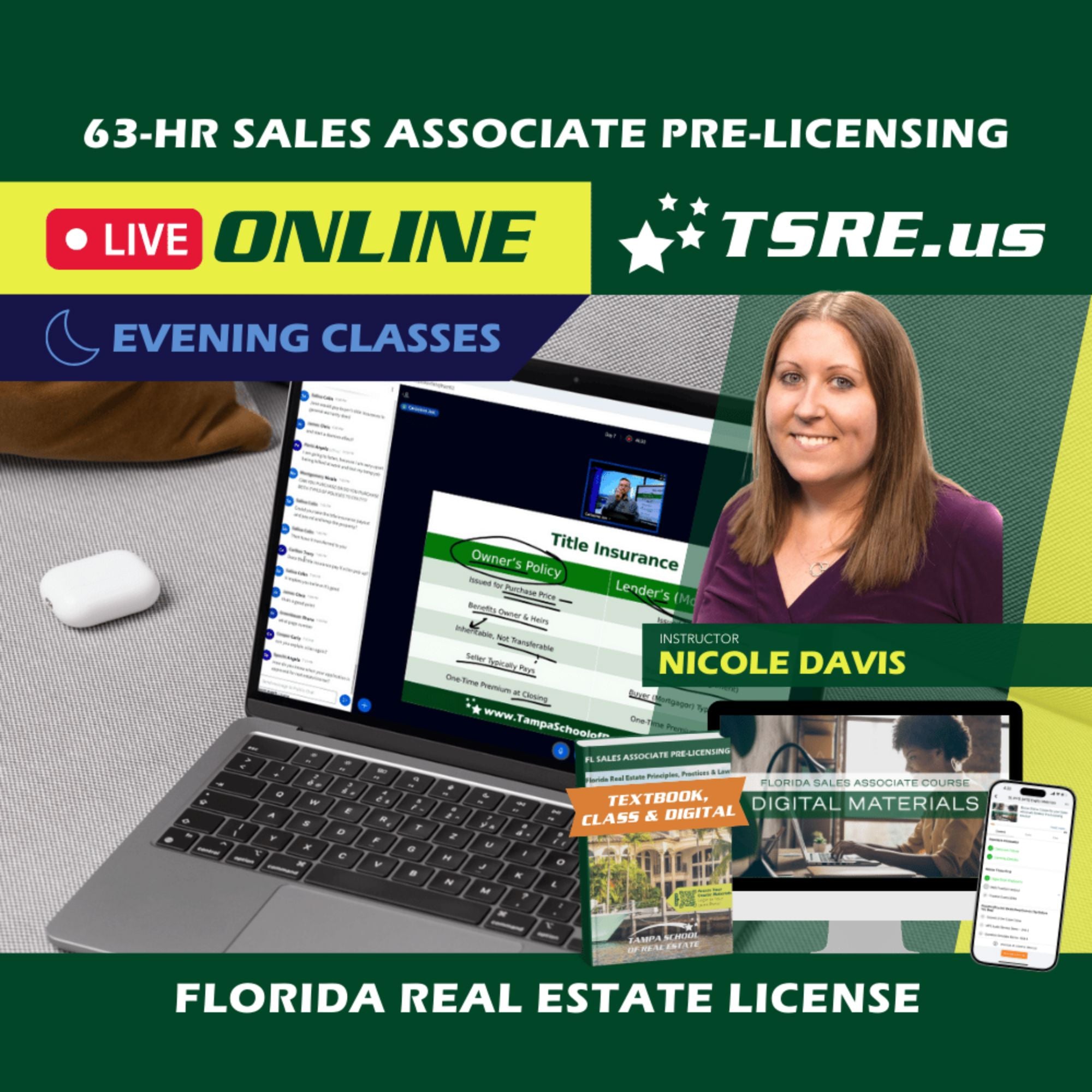LIVE Online | Mar 24 6:30pm | 63-HR FL Real Estate Classes SLPRE TSRE LIVE Online | Tampa School of Real Estate Full Tuition 