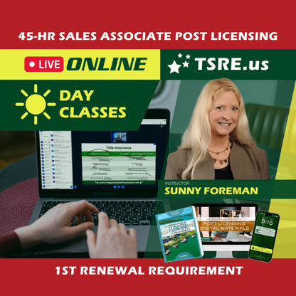 LIVE Online | Mar 24 9:00am | 45-HR FL Post Licensing Course SLPOST TSRE LIVE Online | Tampa School of Real Estate 