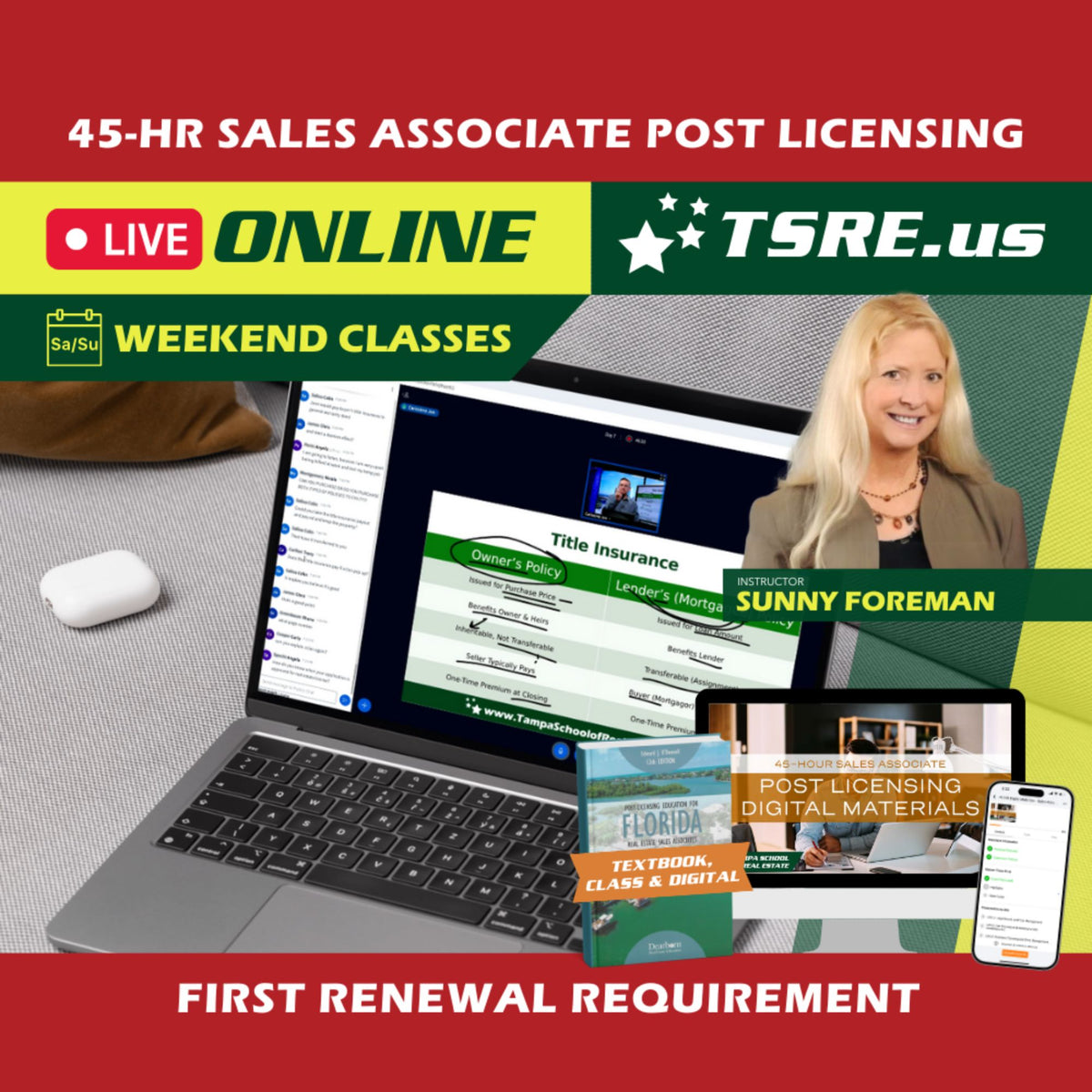 LIVE Online | May 15 9:00am | 45-HR FL Post Licensing Course SLPOST TSRE LIVE Online | Tampa School of Real Estate 