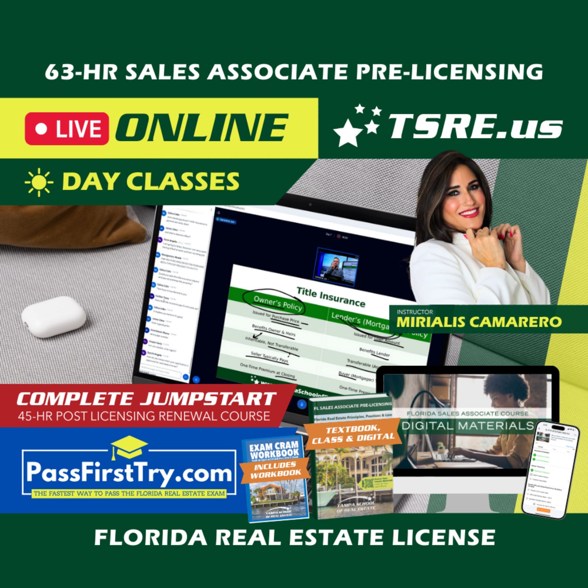 LIVE Online | Nov 16 9:30am | 63-HR FL Real Estate Classes SLPRE TSRE LIVE Online | Tampa School of Real Estate + Jumpstart: PassFirstTry & 45-HR Post Licensing 