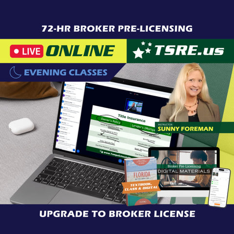 LIVE Online | Nov 3 6:00pm | 72-HR FL Broker Pre-Licensing Classes BKPRE TSRE LIVE Online | Tampa School of Real Estate Full Tuition 
