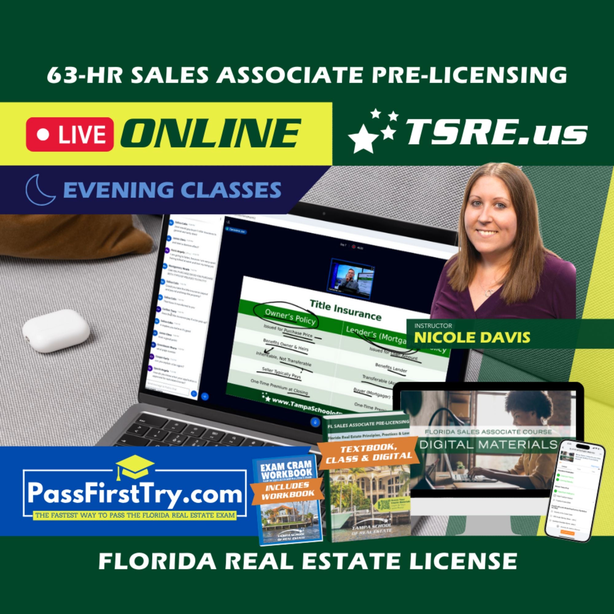 LIVE Online | Nov 30 6:30pm | 63-HR FL Real Estate Classes SLPRE TSRE LIVE Online | Tampa School of Real Estate + PassFirstTry.com Study Tools 