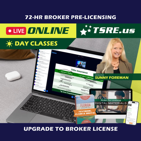 LIVE Online | Nov 8 9:00am | 72-HR FL Broker Pre-Licensing Classes BKPRE TSRE LIVE Online | Tampa School of Real Estate 