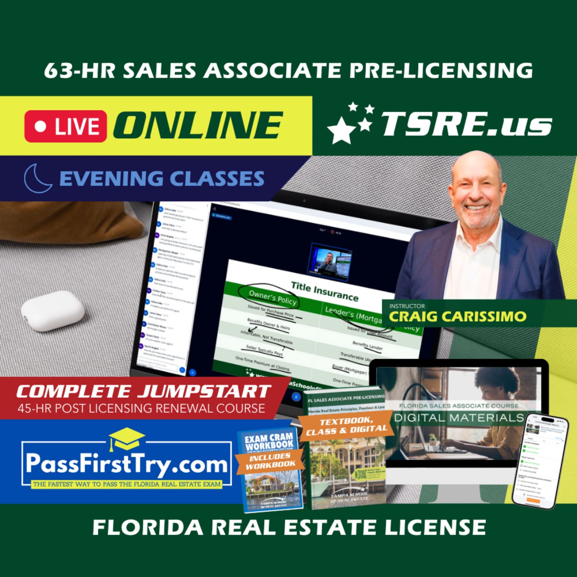 LIVE Online | Oct 19 6:30pm | 63-HR FL Real Estate Classes SLPRE TSRE LIVE Online | Tampa School of Real Estate + Jumpstart: PassFirstTry & 45-HR Post Licensing 