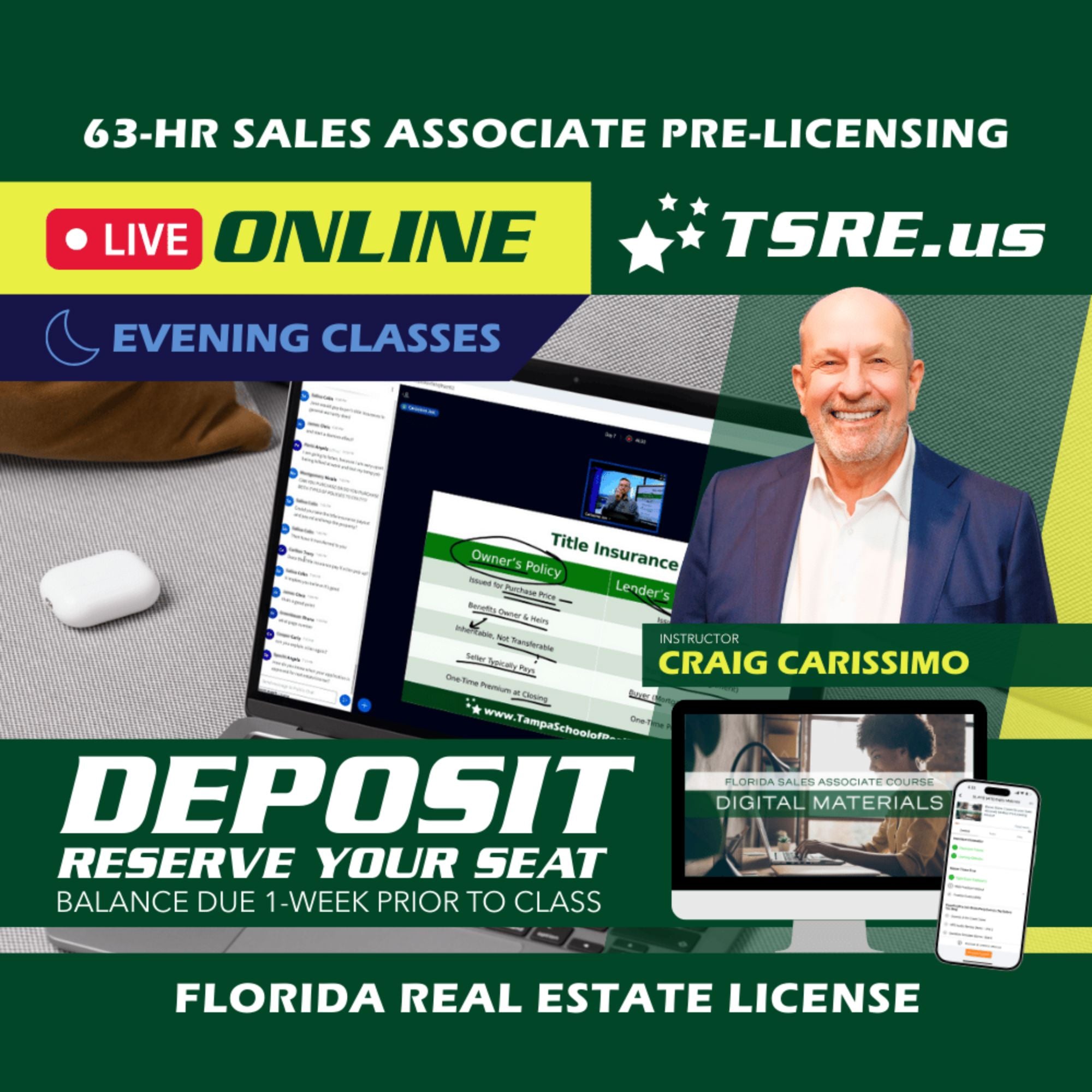 LIVE Online | Oct 20 6:30pm | 63-HR FL Real Estate Classes SLPRE TSRE LIVE Online | Tampa School of Real Estate Deposit - Balance Due Prior to Class 